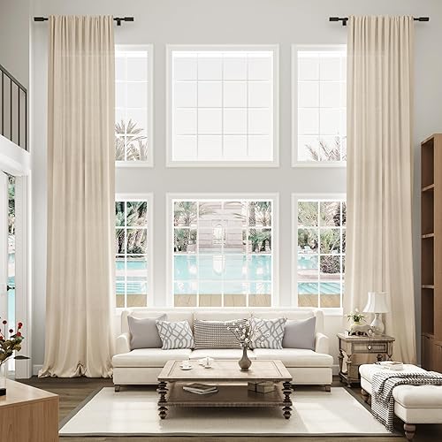 Miniatura 5 de Guken Cortinas extralargas de lino beige de 204 pulgadas de largo para ventanas altas, techo alto, bolsillo para barra, elegantes cortinas de 2