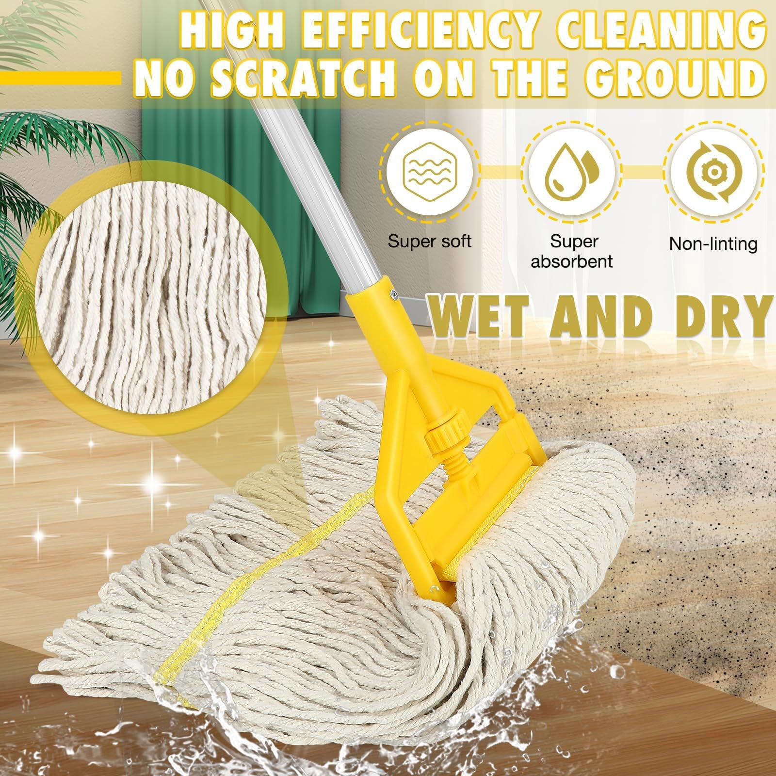 Trapeador de suelo de algodón resistente con mango largo para tareas de limpieza diaria en varios tipos de pisos para el hogar con mango ergonómico