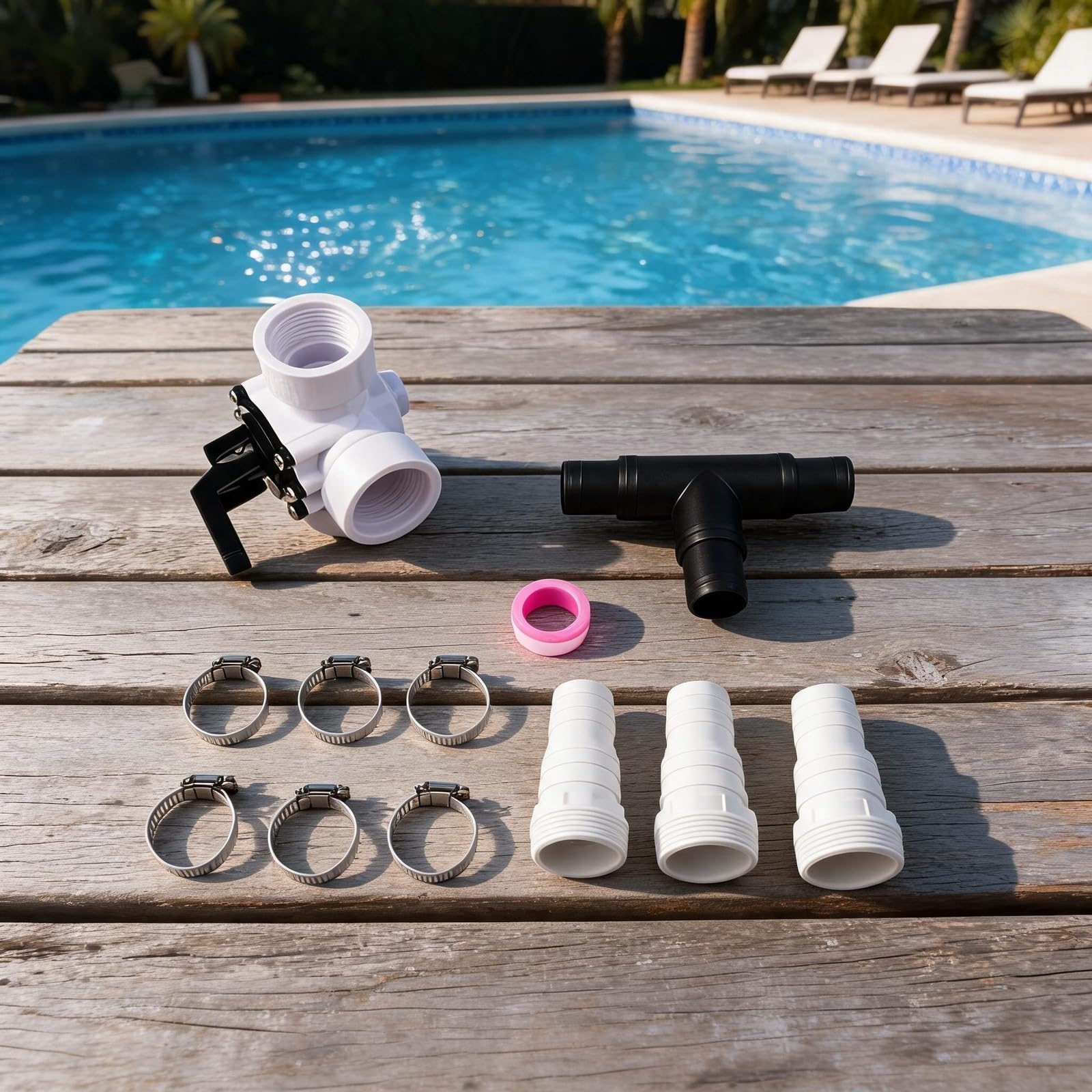 Válvula desviadora de piscina de 1.5 pulgadas, válvula deslizante de 3 vías para sistemas de calefacción solar con abrazaderas de manguera y adaptadores