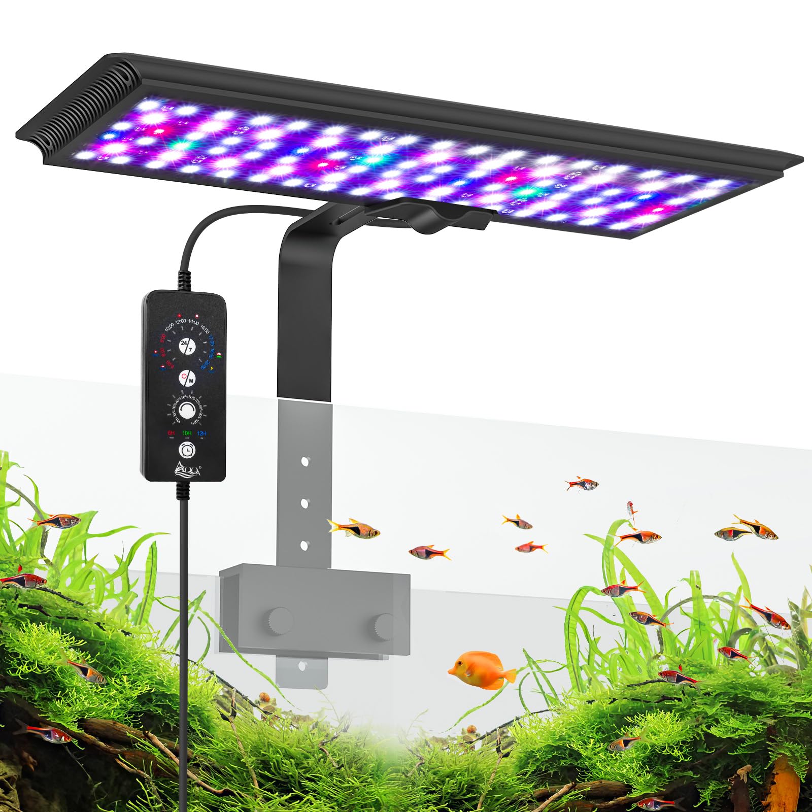 AQQA LED Aquarium Light, 24/7 Mode Clip on Fish Tank Light, DIY Mode Full Spectrum Aquarium Plant Light, Adjustable Timer/Brightness with Memory Function IP68 Waterproof (24W for 24-32 Inch Fish Tank)