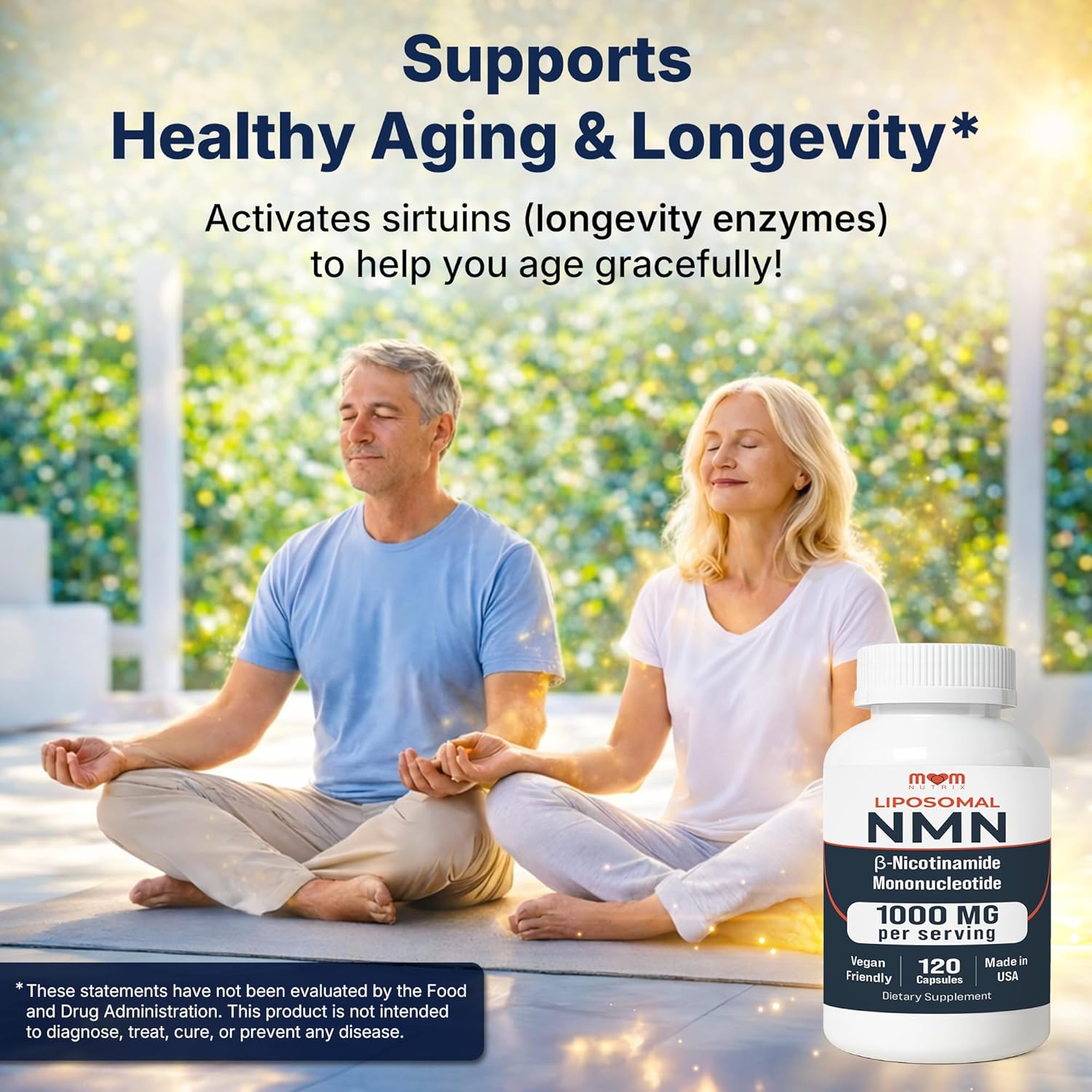 NMN Supplement 1000 mg Pure Nicotinamide Mononucleotide - NAD Precursor for Energy, Cellular Renewal & Longevity Support - Mitochondrial Support 120 Capsules - Vegan, Non GMO, Gluten Free