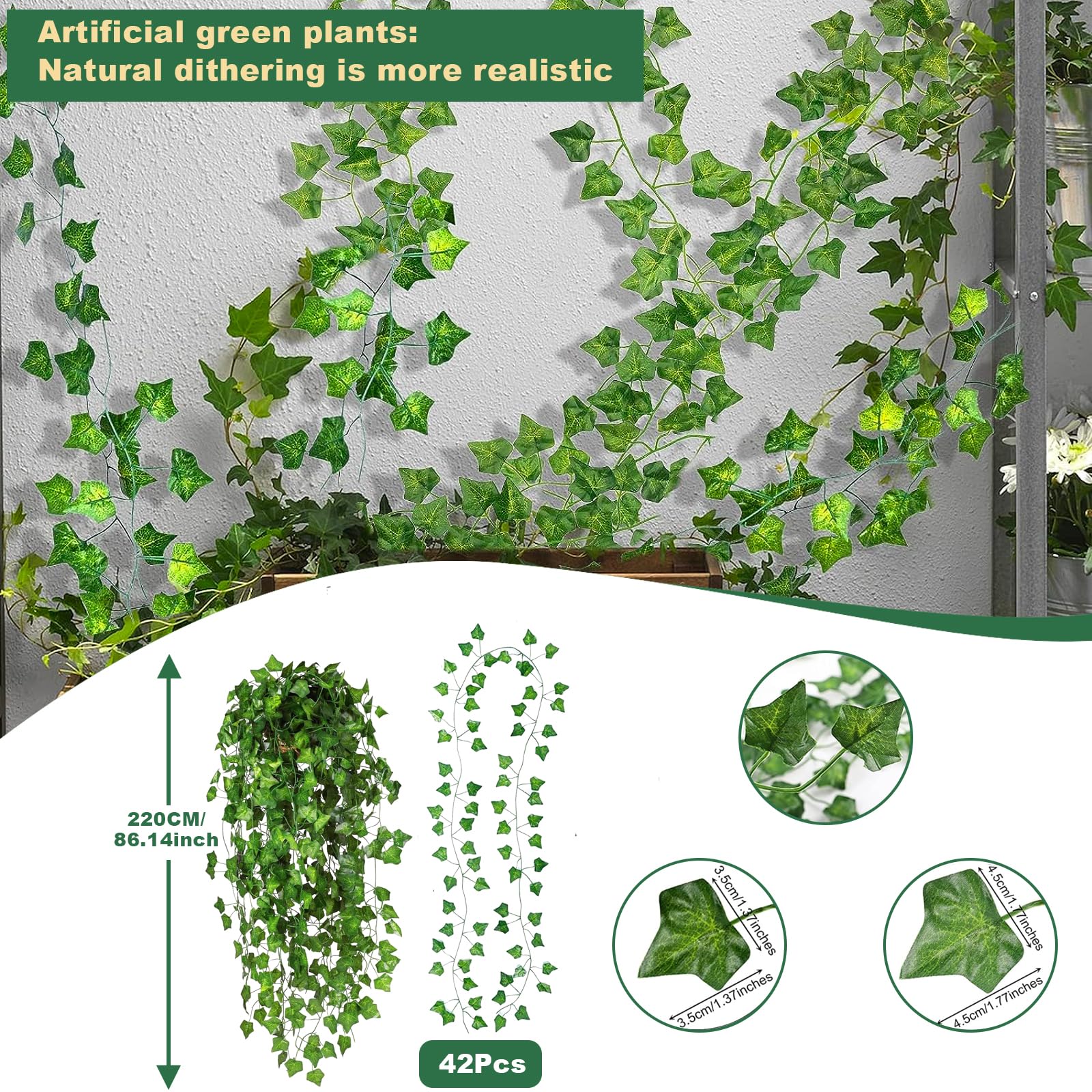Niserelesa Pack of 42 Ivy Artificial Garland, 294 Ft Artificial Plant Hanging Decorative Curtain - Image 2
