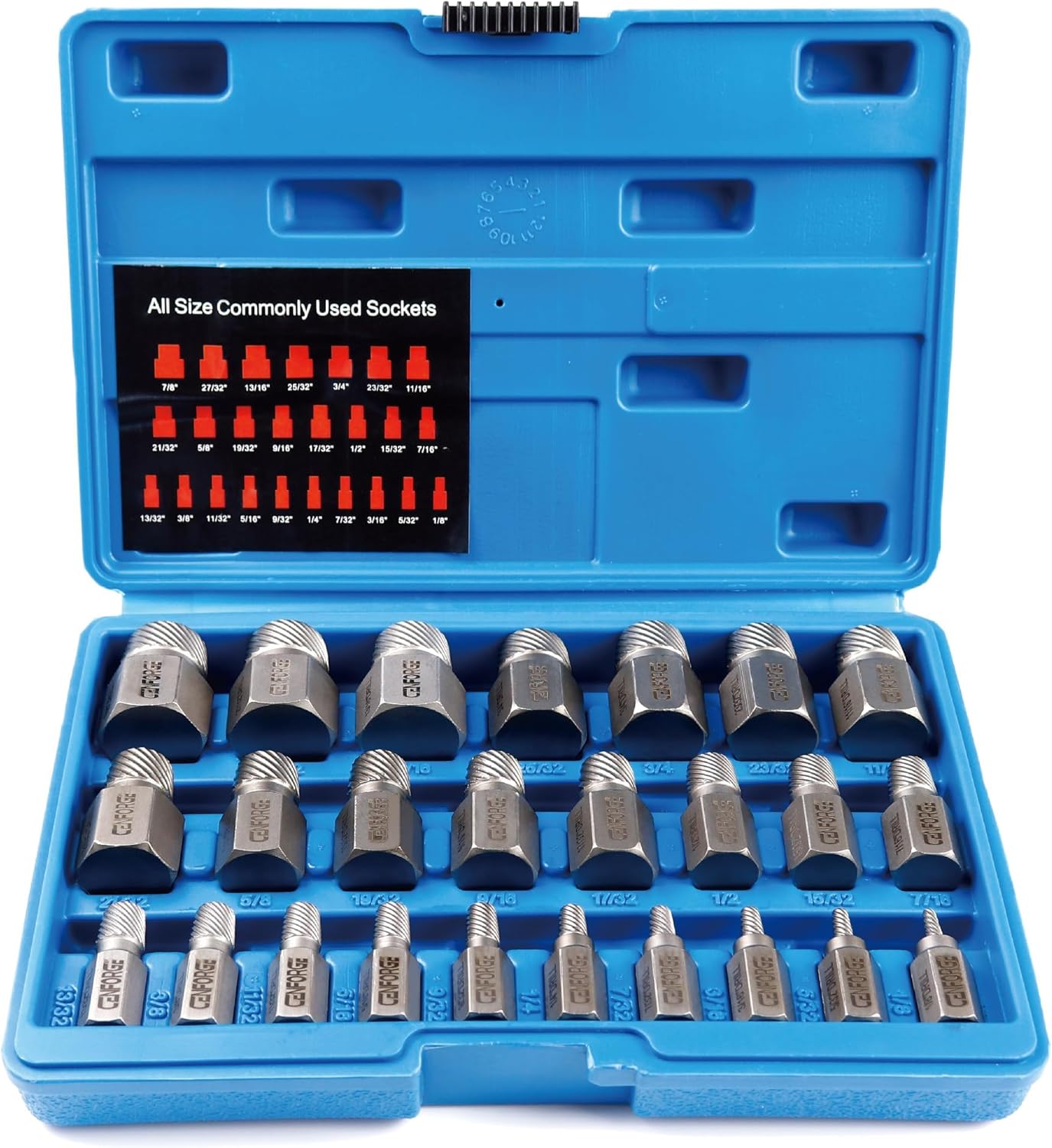 25-Piece Screw Puller Kit, Multi-Spline Hex Head, 3/8 Inch Drive Easy Removal Bolt Puller Kit for Removing Stripped, Rounded, Damaged, Broken, Screws and Bolts Removal Kit 25pcs