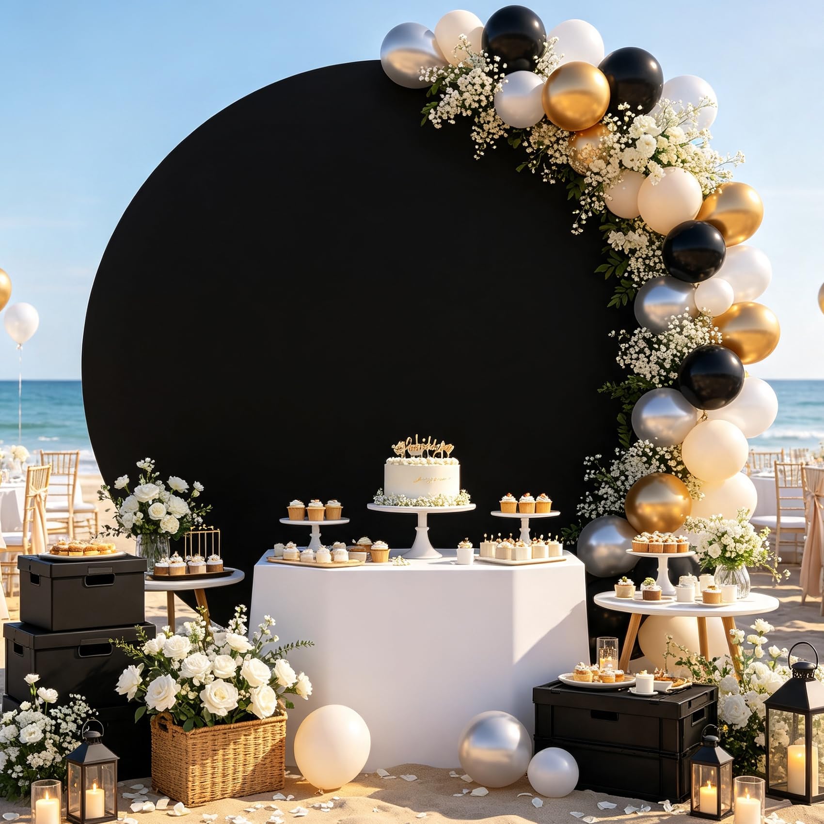 Czarne okrągłe tło 1,8 m jednolity kolor koło urodziny ślub tło okładka czysta czarna baby shower wieczór panieński fotografia tło noworodka chłopcy dziewczęta baner urodzinowy