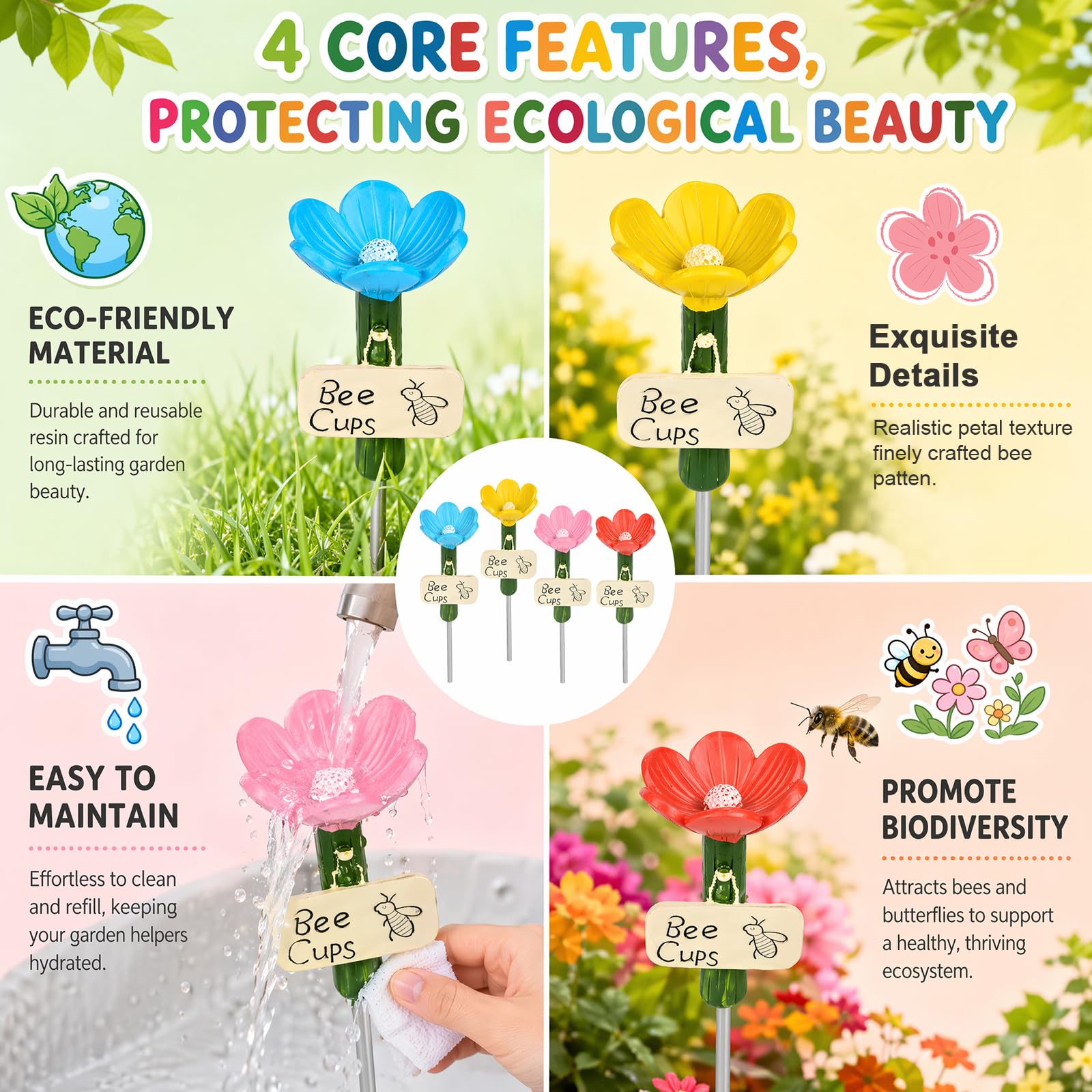 4 Stück Insektentränke, Bienentränke für Den Garten, Cups for Bee, Insektentränke Garten für Insekten, Bienentränke für Durstige Bestäuber, Hummeln Landeplatz Garten Terrasse Balkon