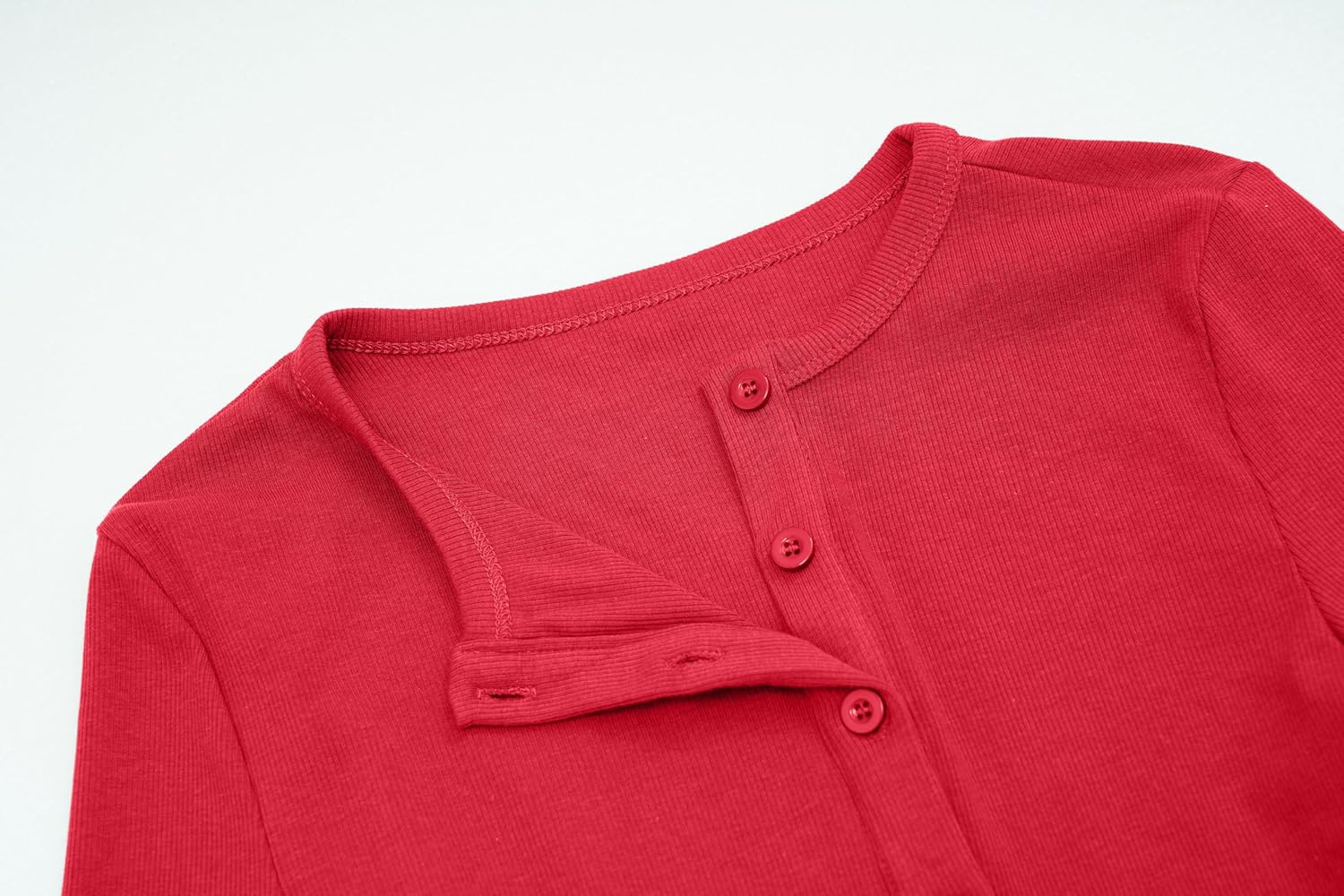 CSDAJIO Asymmetrical Neck Long Sleeve Ribbed Crop Tops for Women Button Up Fall Shirt Casual Basic Tee Top - Image 4