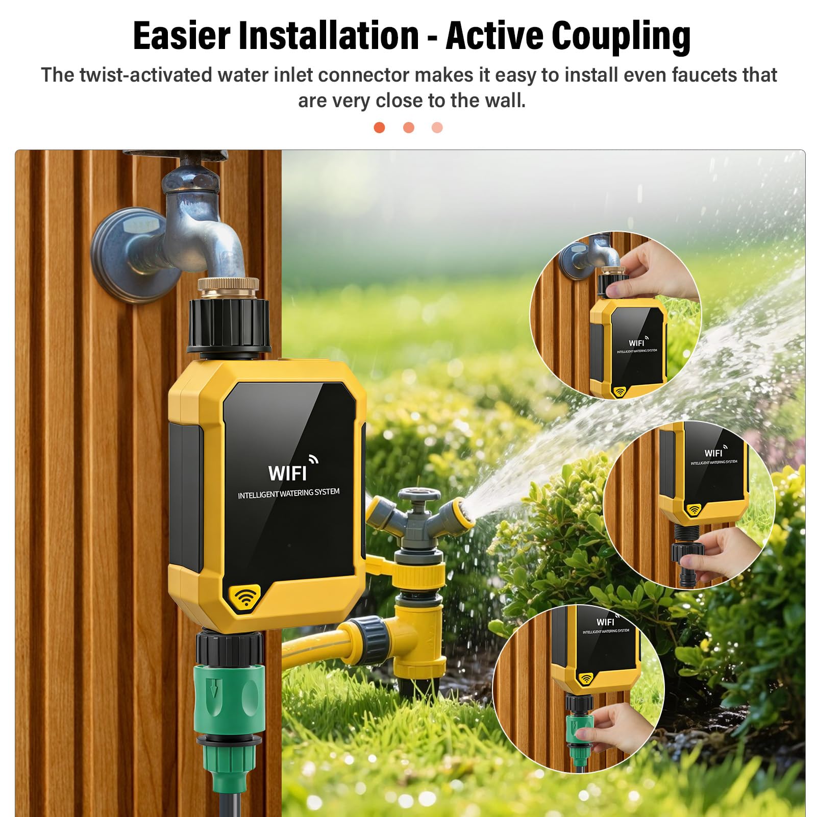Naroote Temporizador de Riego WiFi Inteligente Temporizador de Riego Controlado por Aplicación 12 a 15,6 L por Minuto Sensor de Lluvia 33,8 a 140 °F Al Aire Libre para Jardín, Césped,