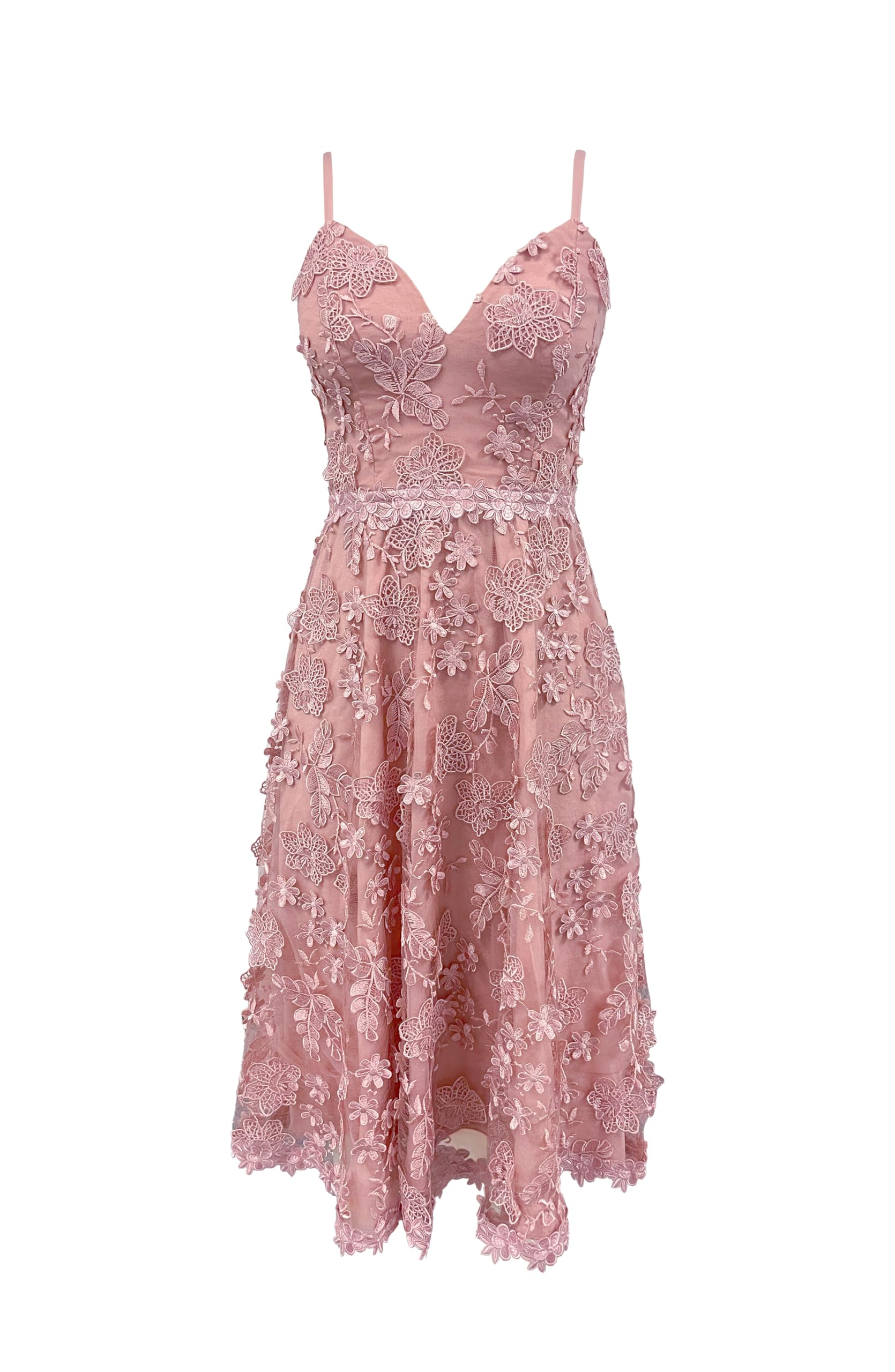 Dress The Population Womens Tahani Plunge Neckline Fit and Flare Midi DressDress: Large Blush