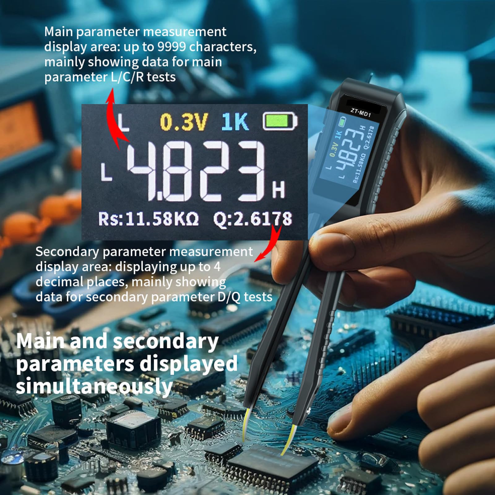 Probador de diodo de inductancia de capacitancia de resistencia, pinzas digitales, herramientas de medición, probador profesional, herramienta de ingenieros electrónicos