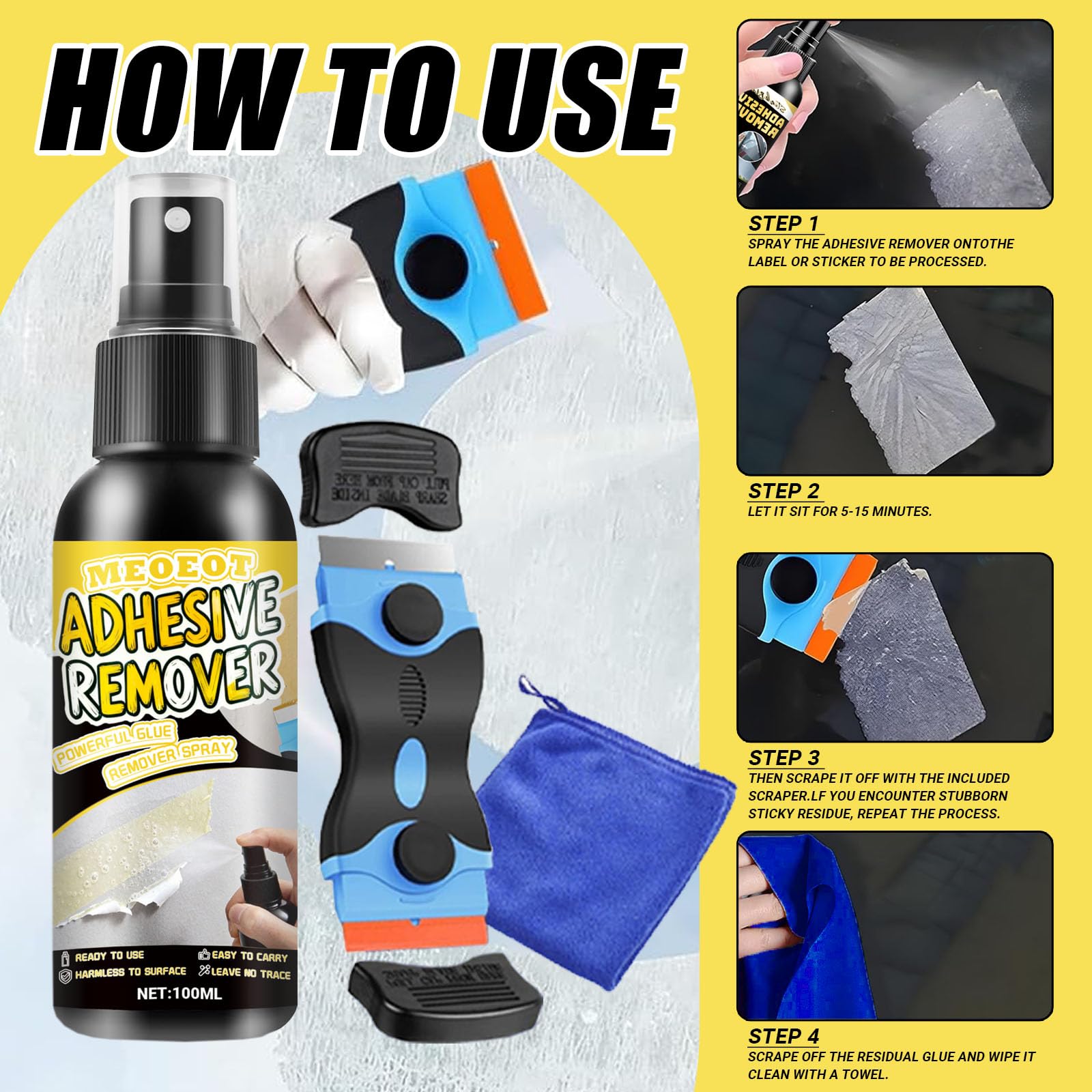 Dissolvant Colle Spray Décapant Adhésif 100ML avec Grattoir