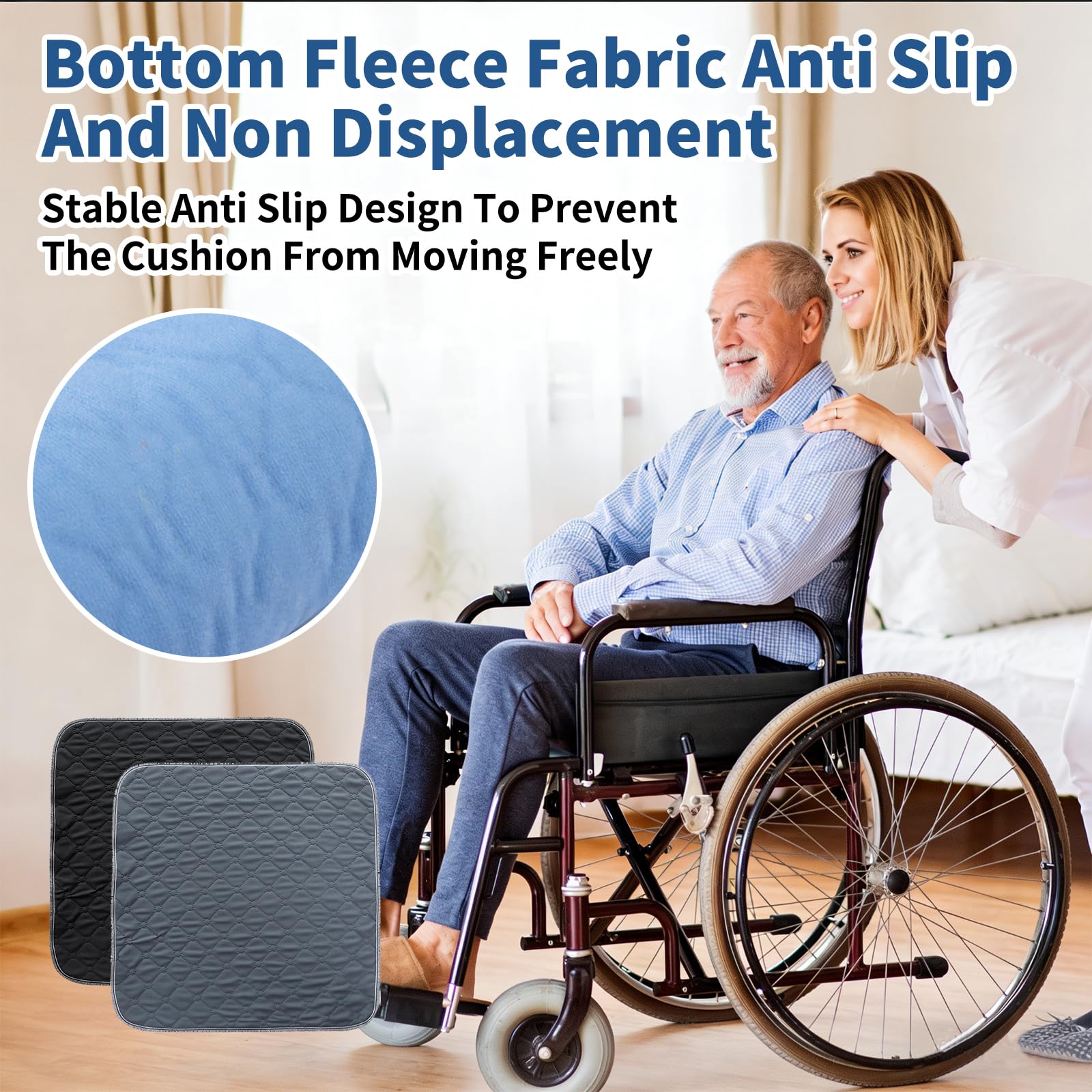Coussin Absorbant: 4 Pièces 50 × 50cm Coussinets Imperméable Noir Foncé Réutilisable pour Fauteuil Roulant, Chaise, Canapé, Protection de Siège