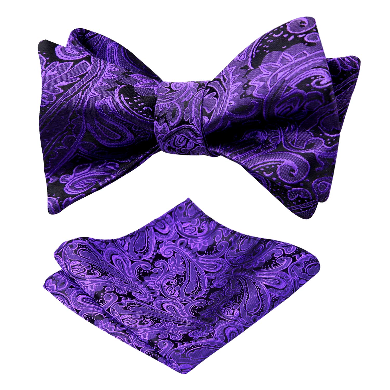 Alizeal Mens Paisley Jacquard Self Bow Tie Pocket Square Set (Dark Purple)(Size: One Size)