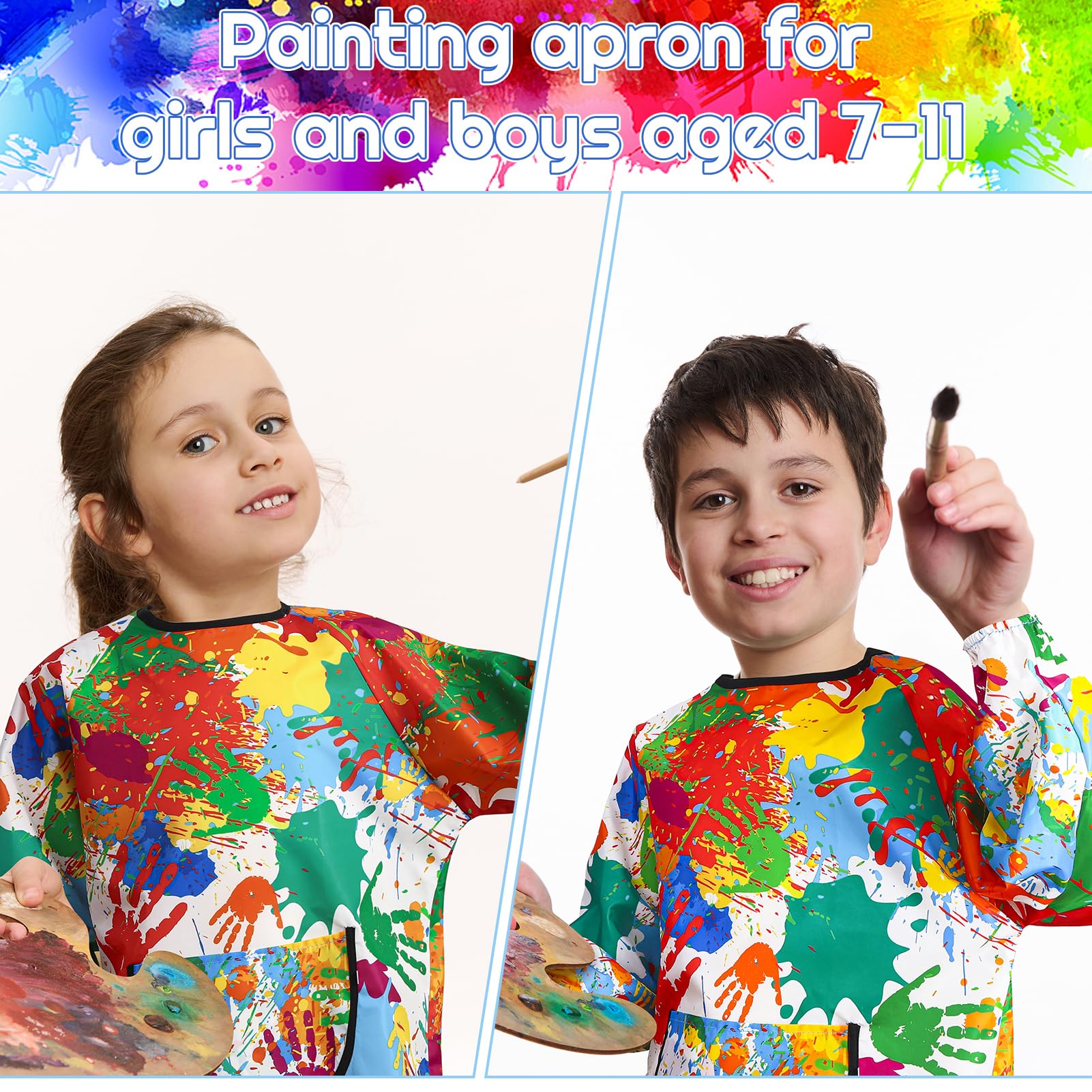 GSrenyu Kids Painting Apron, Waterproof Child Art Smock with Pocket - Image 3