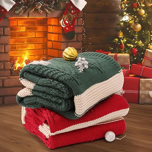 Miniatura 5 de Amélie Home Manta de punto con textura de hojas rojas, suave y acogedora, decoración de granja para sofá, cama, sofá y sala de estar, 50 x 60