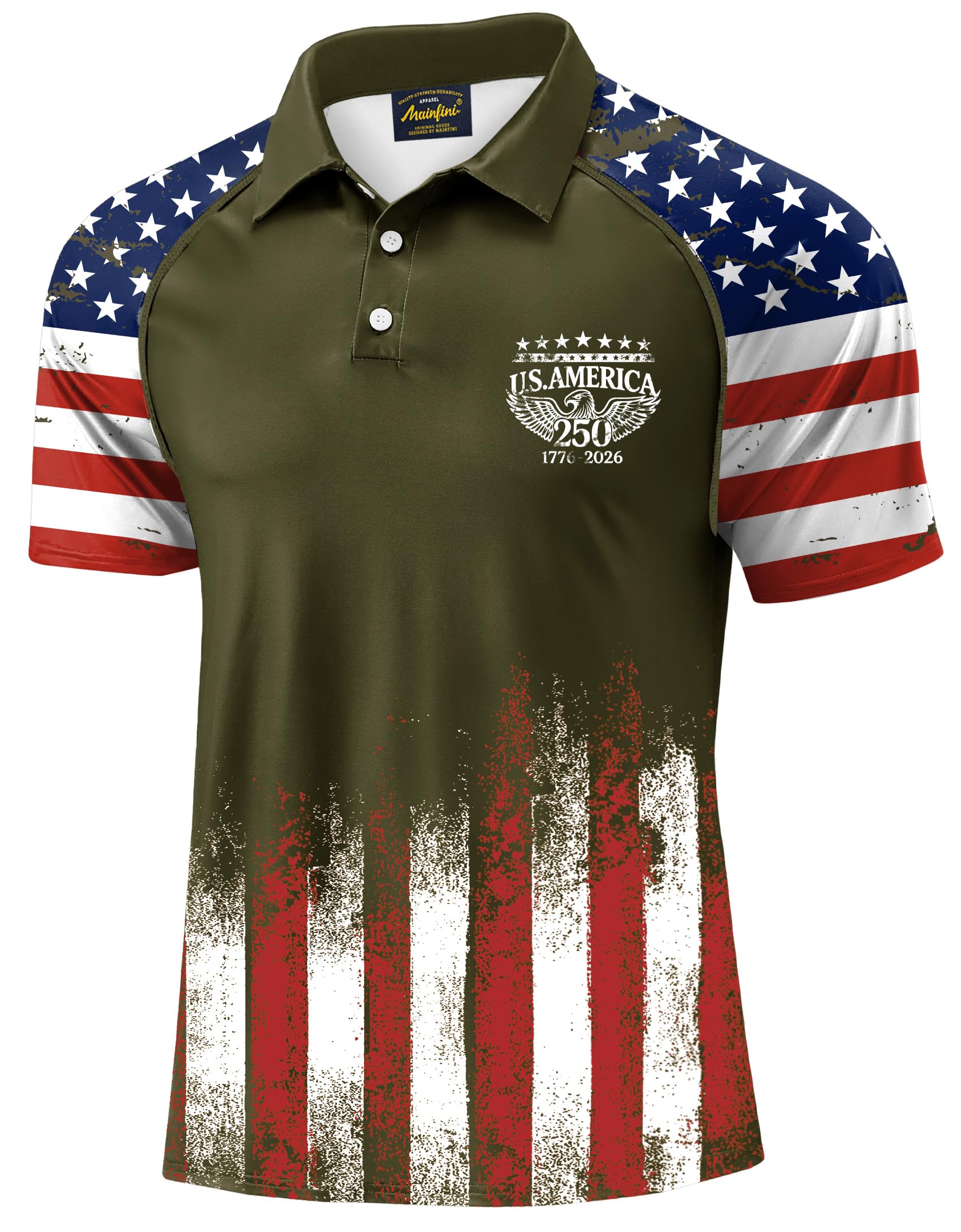 Mainfini Men's Patriotic Polo Stretch UPF 50+ Raglan American Golf Shirts