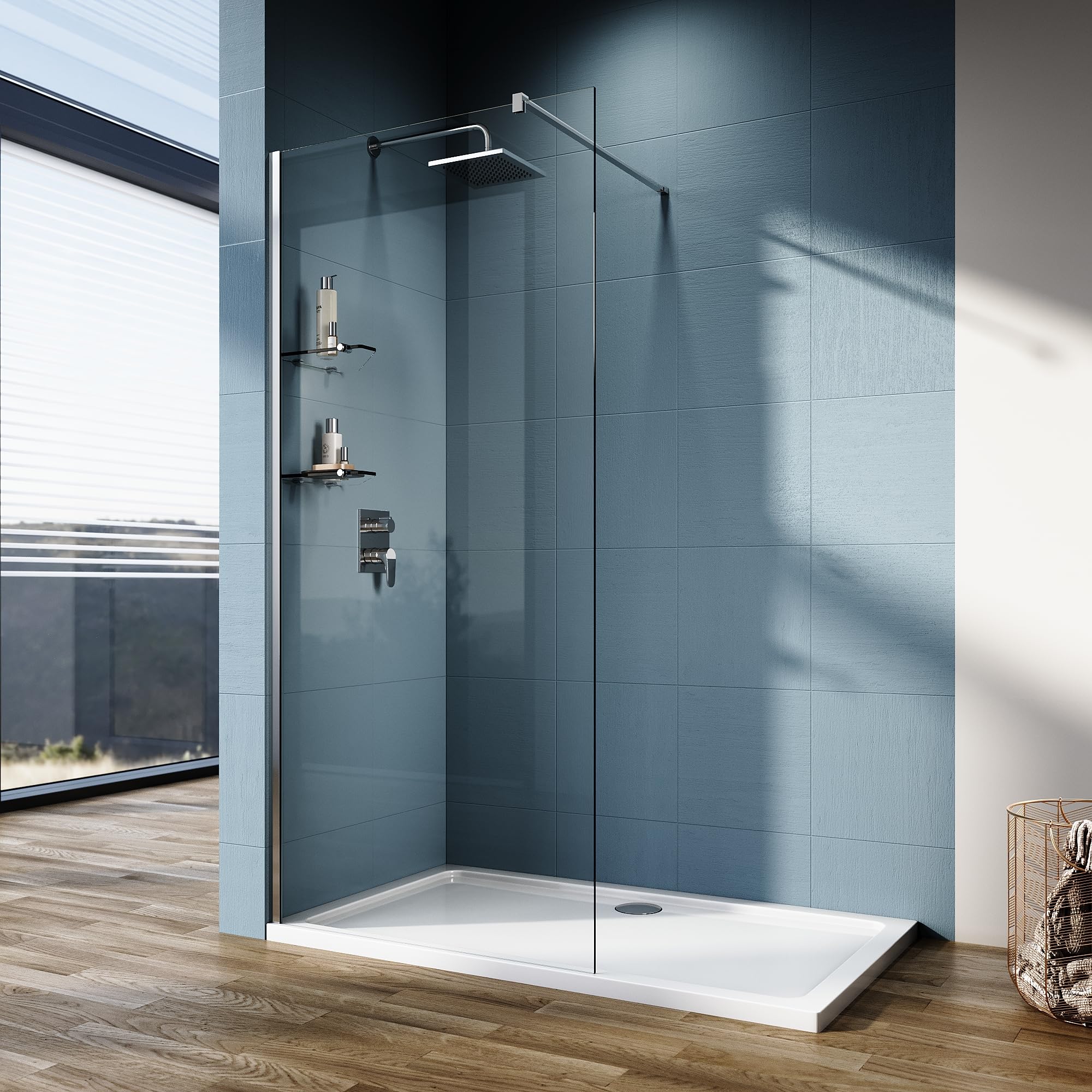 ELEGANT 1200 Walk in Shower Enclosure 8mm Easy Clean Safety Glass Shower Cubicles Wet Room Shower Screen Bath Screen with Two 8mm Glass Shelves
