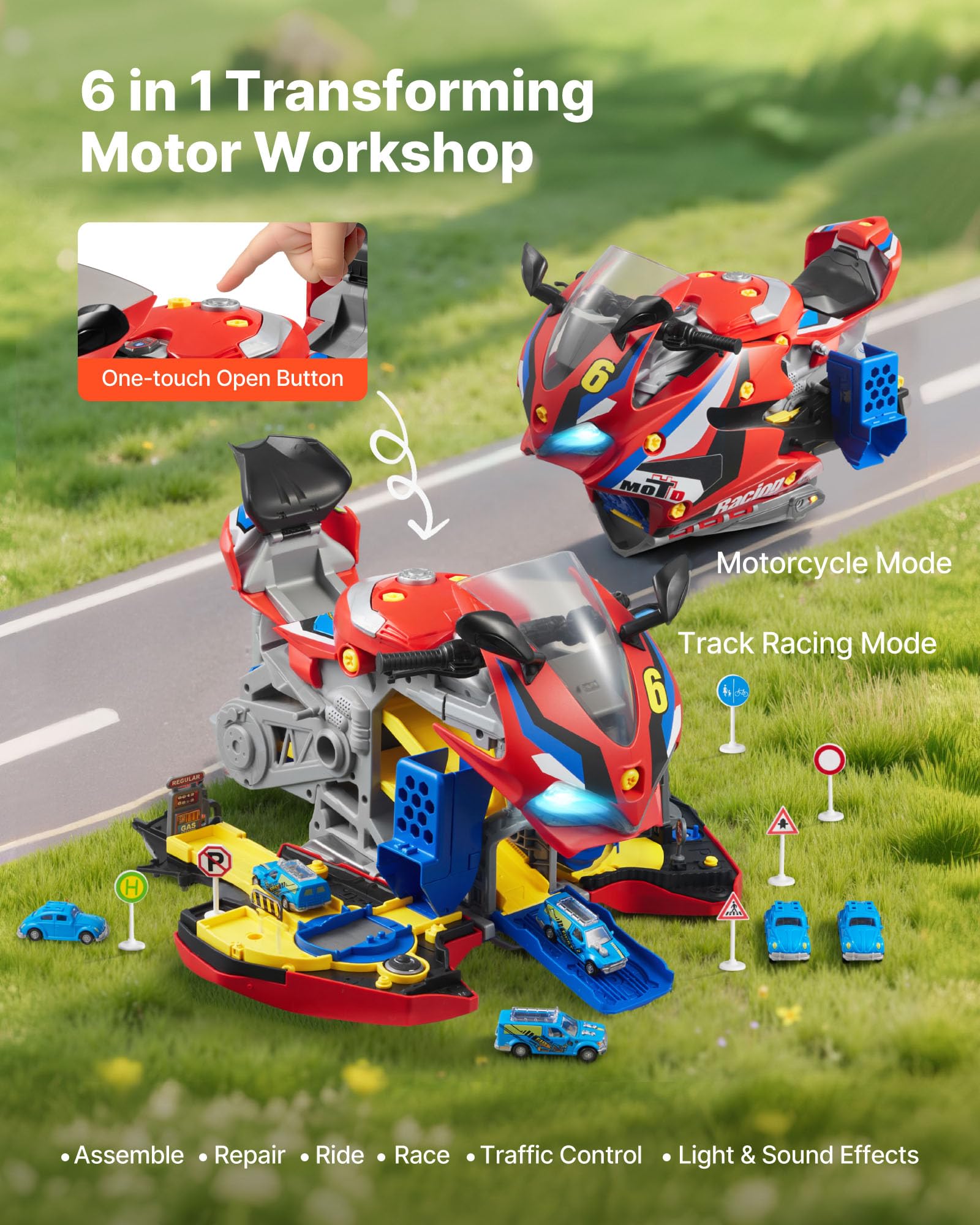 VEVOR Motocykl Motor Toy 25 sztuk Mechaniczna Zabawka Z Zdejmowanymi Częściami Światła i Dźwięki Dla Dzieci Od 3 lat Czerwony