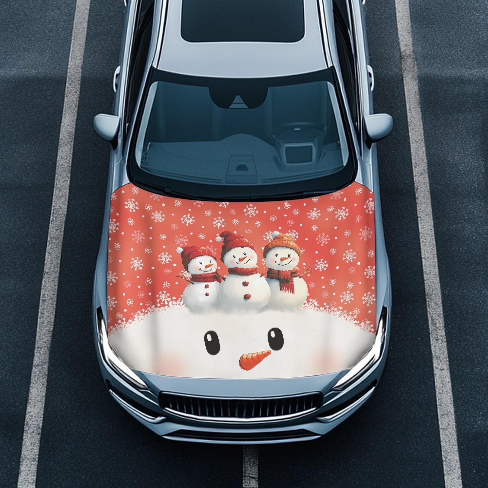 NDISTIN Cute Snowman Car Hood Cover Protector Soft Hood Covers for Cars Easy to Install Car Hood Cover for Winter Christmas Car Hood Banner Xmas Auto Accessories
