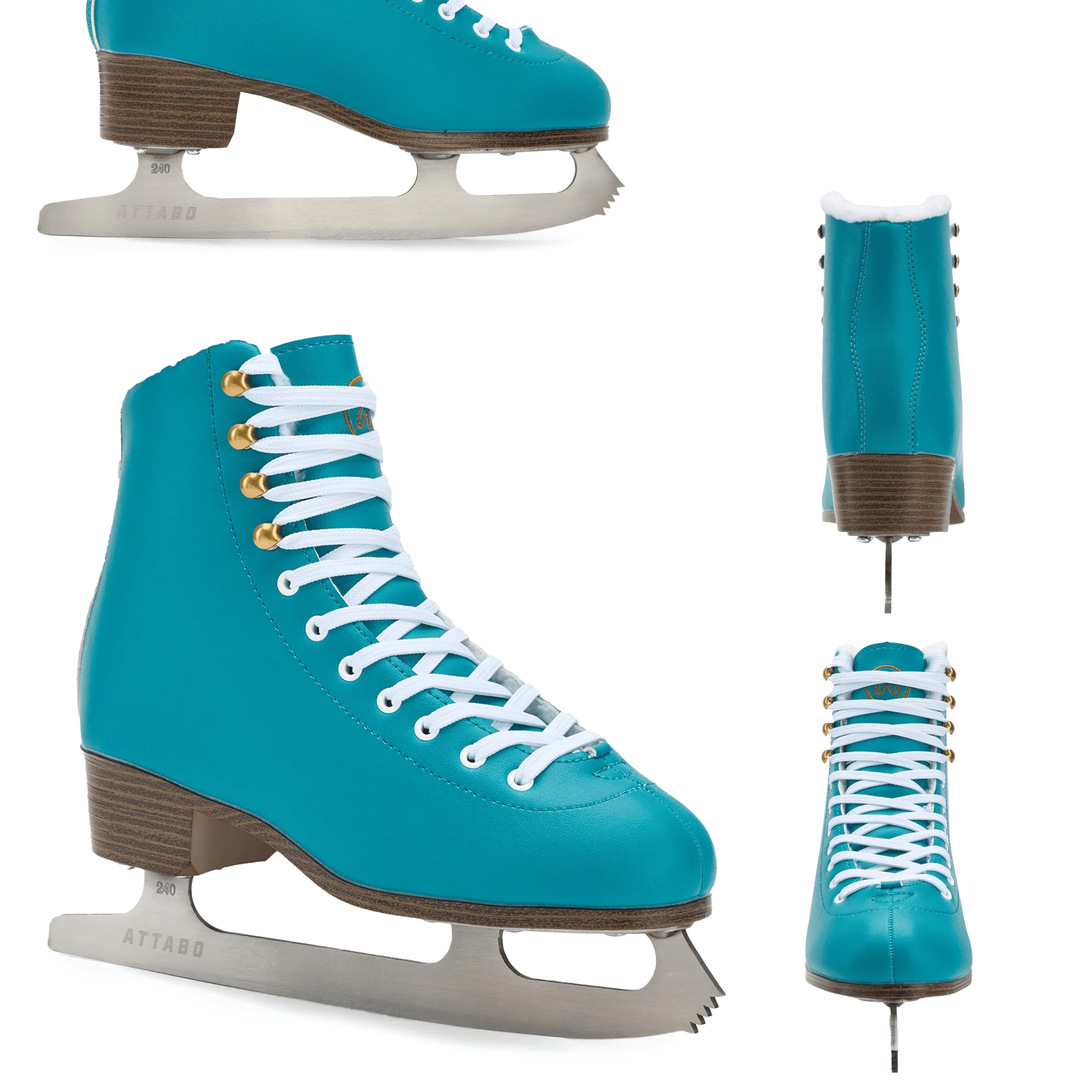ATTABO ISLA Patins à glace artistiques pour enfants | Dessus en plastique PVC | Support de cheville renforcé | Patins en acier inoxydable | Design classique pour les jeunes patineurs (31)