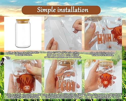 Miniatura 6 de Rngmsi Envoltura de taza UV DTF  8 hojas de animales de granja UV DTF envolturas de tazas para 16 oz Highland Cow Uvdtf envolturas impermeables de