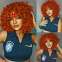 Vista 8 de Pelucas Afro Cortas Rizadas Grises para Mujeres Negras, Peluca Rizada Gris Degradado con Flequillo Cabello Sintético Resistente al Calor para Uso