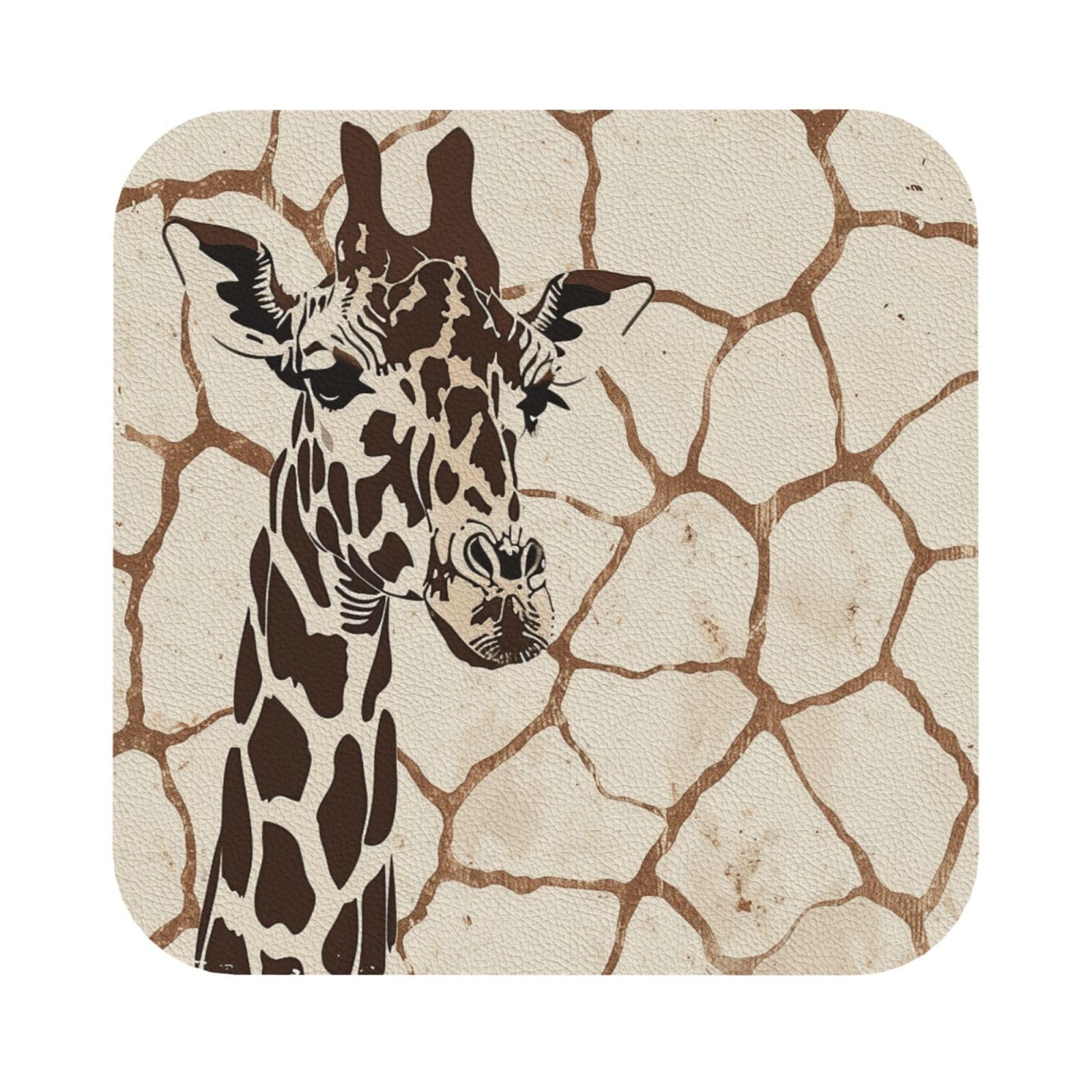 Giraffe Print Print Leather Coaster Set of 6, Square Coasters Table Decorative Coffee Cup Beverage Coasters Wine Beer Bar Coasters for Hot Drinks Table Protection