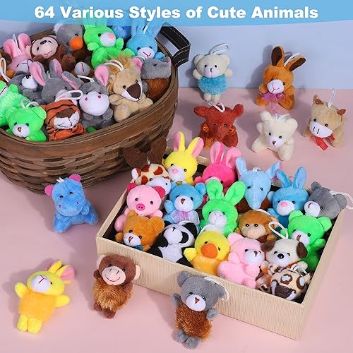 Miniatura 4 de Fovths Juego de 64 juguetes de animales de peluche, lindo llavero de animales de peluche pequeños de la selva, decoración de bolsas de golosinas,