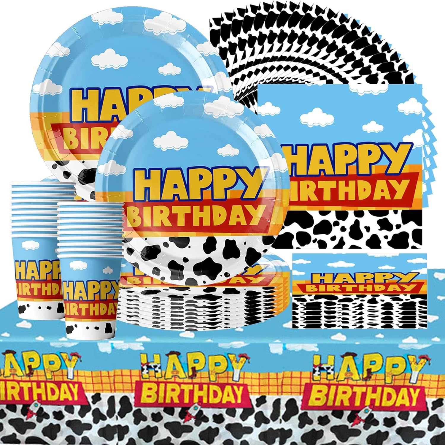 61 piezas de vajilla para fiesta de cumpleaños de Toy Story, vajilla para cumpleaños infantiles, incluyendo vasos, platos, manteles, servilletas de papel, para 20 personas