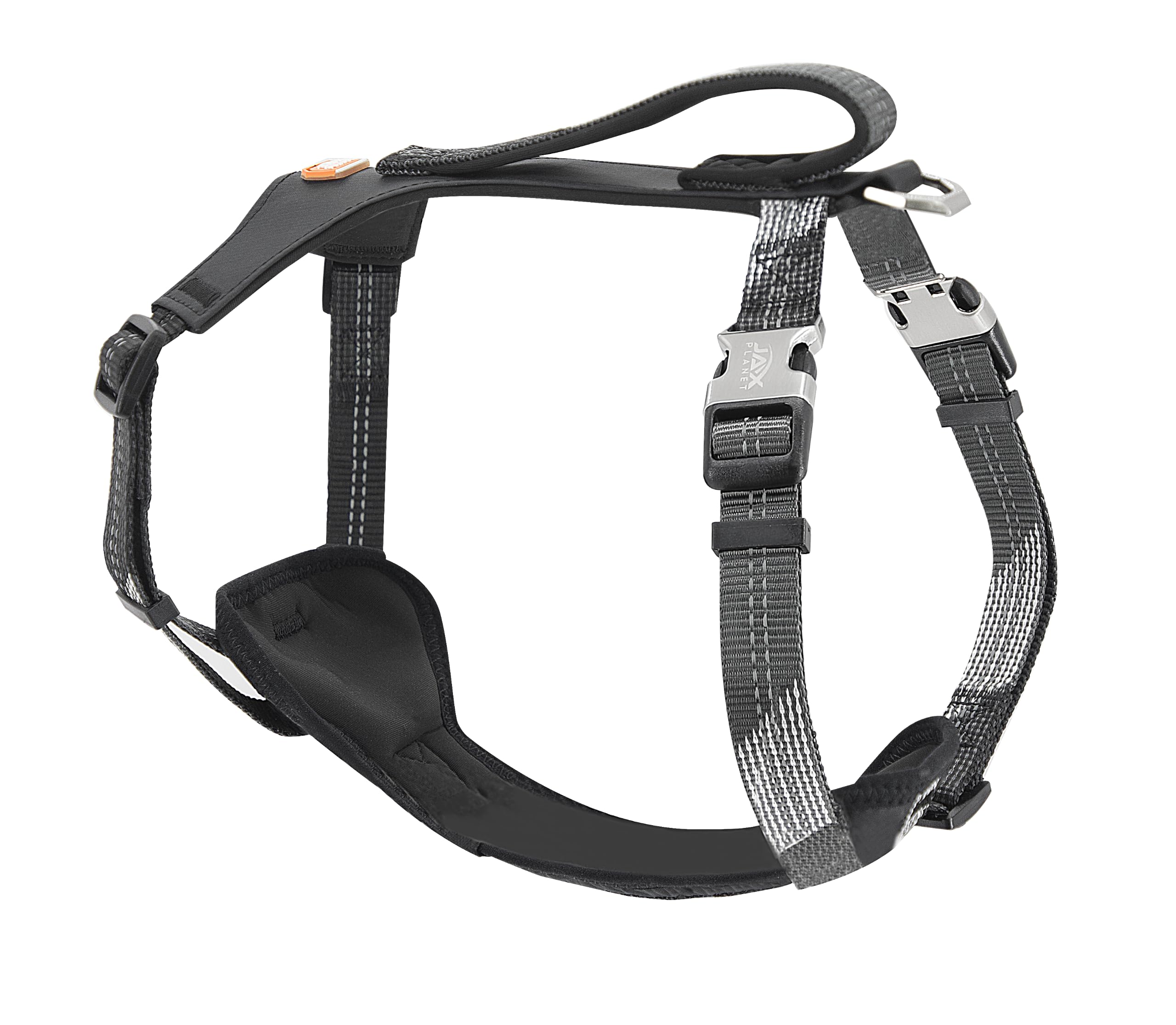 Arnés antitirones para perro con asa, a prueba de escapes, arnés de neopreno resistente con correa en H acolchada con ribete reflectante, hebillas de metal seguras (negro, M: cuello: 16.9-23.6