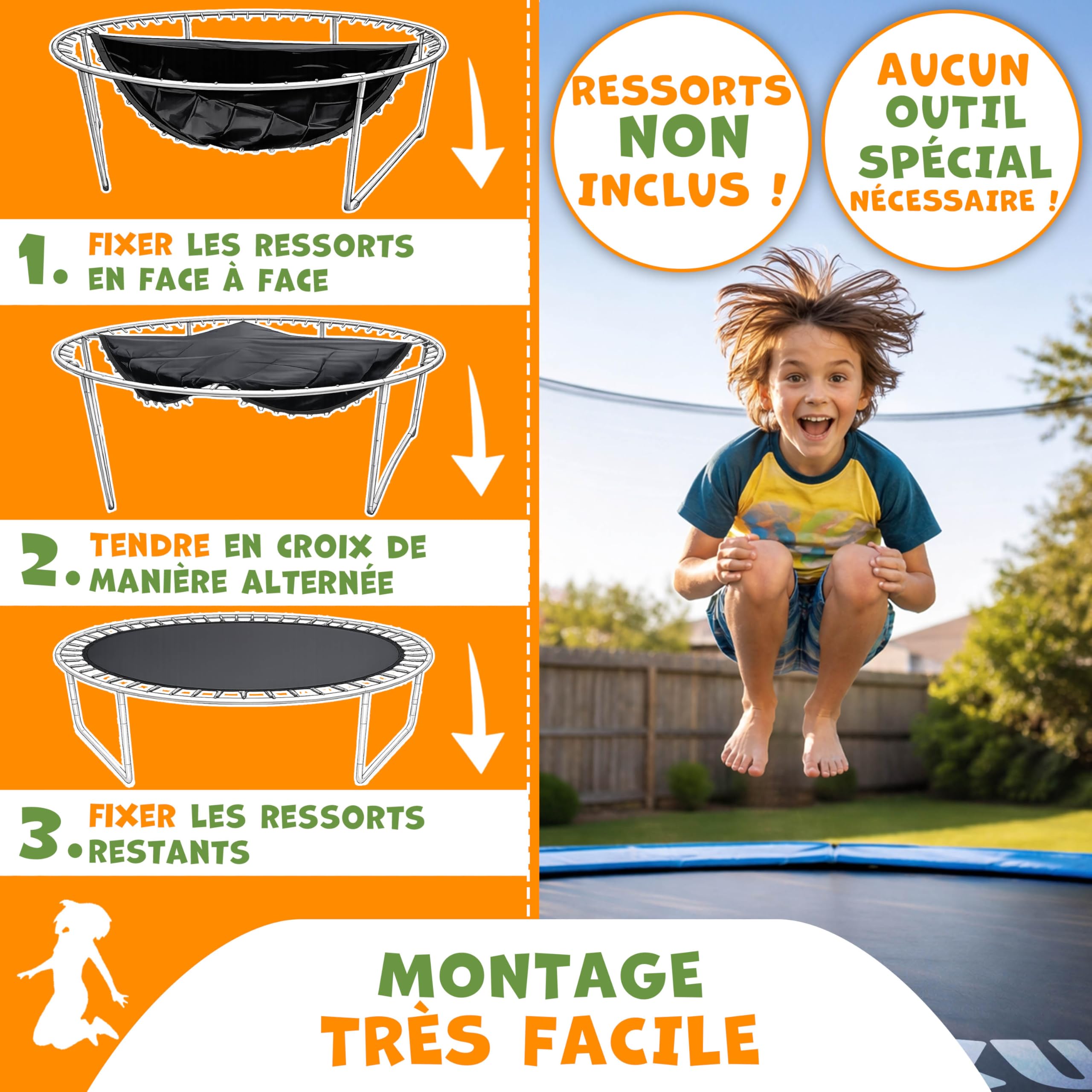 KIDUKU® Tapis de Saut pour Trampoline Ø 244, 305, 366, 427 cm | Tapis de Saut de Rechange 48-96 Oeillets | Résistant aux UV et aux intempéries | Accessoires de Rechange pour Trampoline de Jardin