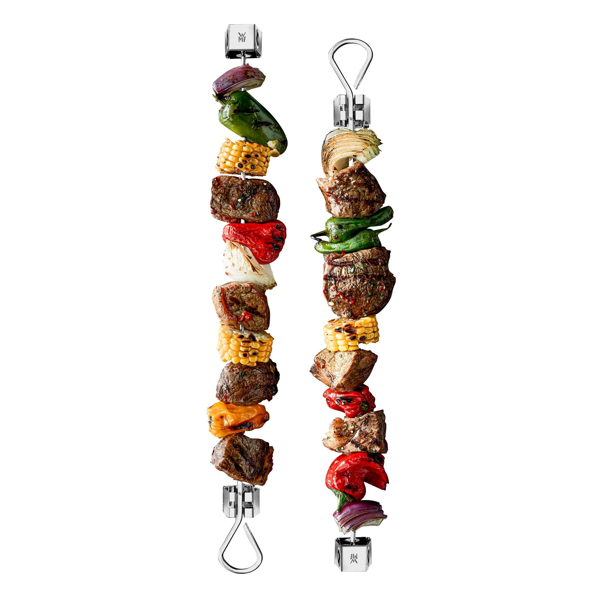 WMF 690326030 BBQ - Spiedi da barbecue in acciaio INOX con clip distanziatrici, 2 pezzi, 46 cm, spiedini, spiedini per frutta, 18/8