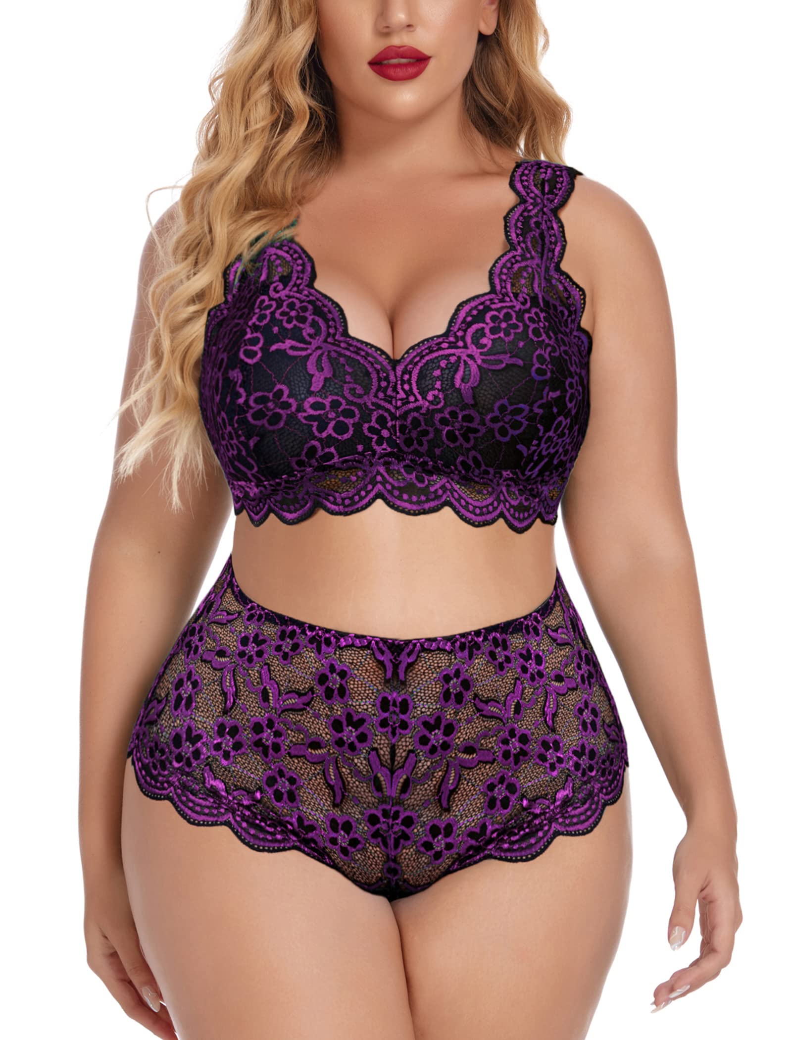 Buy Plus Size Lingerie Set Lace Bralette High Waist Panty Set Online at desertcartINDIA