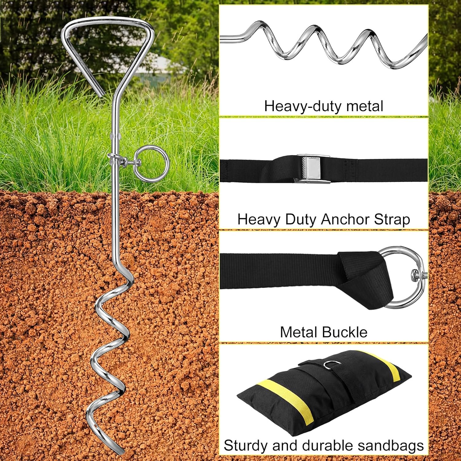 Basketball Goal Anchor, Heavy Duty Basketball Hoop Tie Down Kit, Court Setup Ground Stakes with Adjustable Straps for Mounting Trampoline Swing Tent