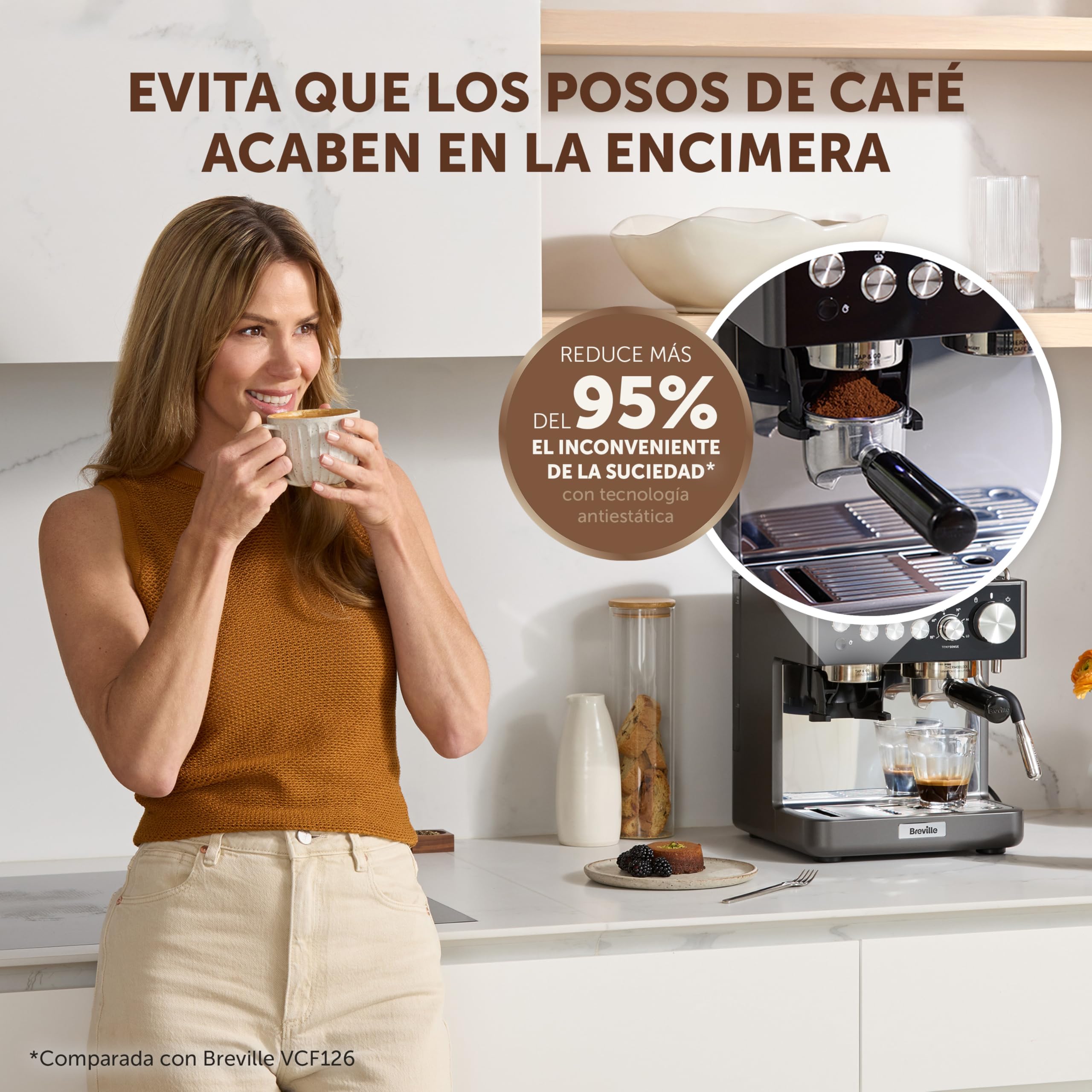 Breville Barista Sense Macchina per caffè espresso | Macchina da caffè con macinacaffè integrato e montalatte | Lancia vapore TempSense | Pompa italiana da 15 bar | Nero [VCF187X]