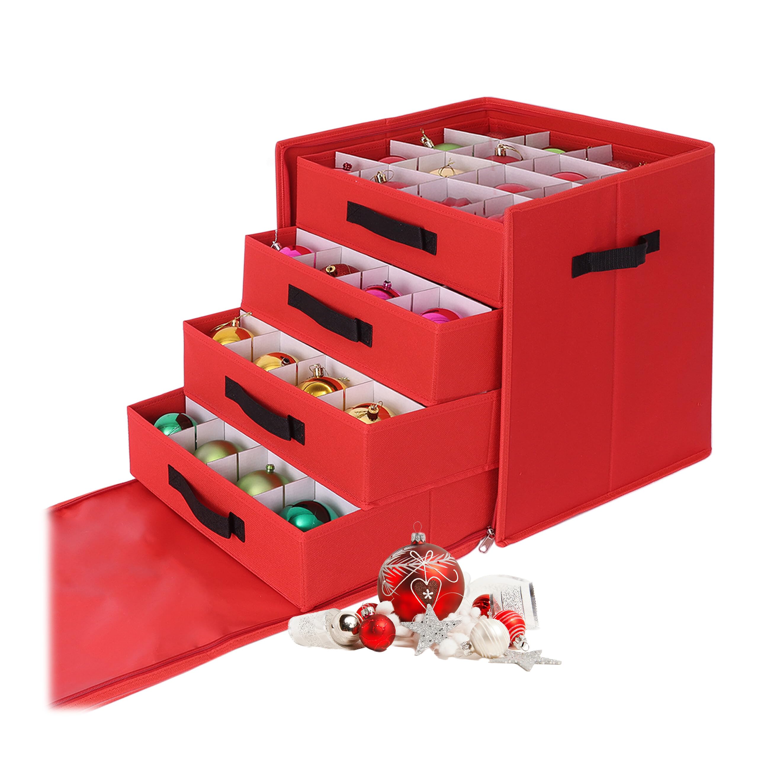 Relaxdays Scatola Porta Decorazioni Natalizie, 64 Palline, A x L x P: 40 x 36,5 cm, Poliestere