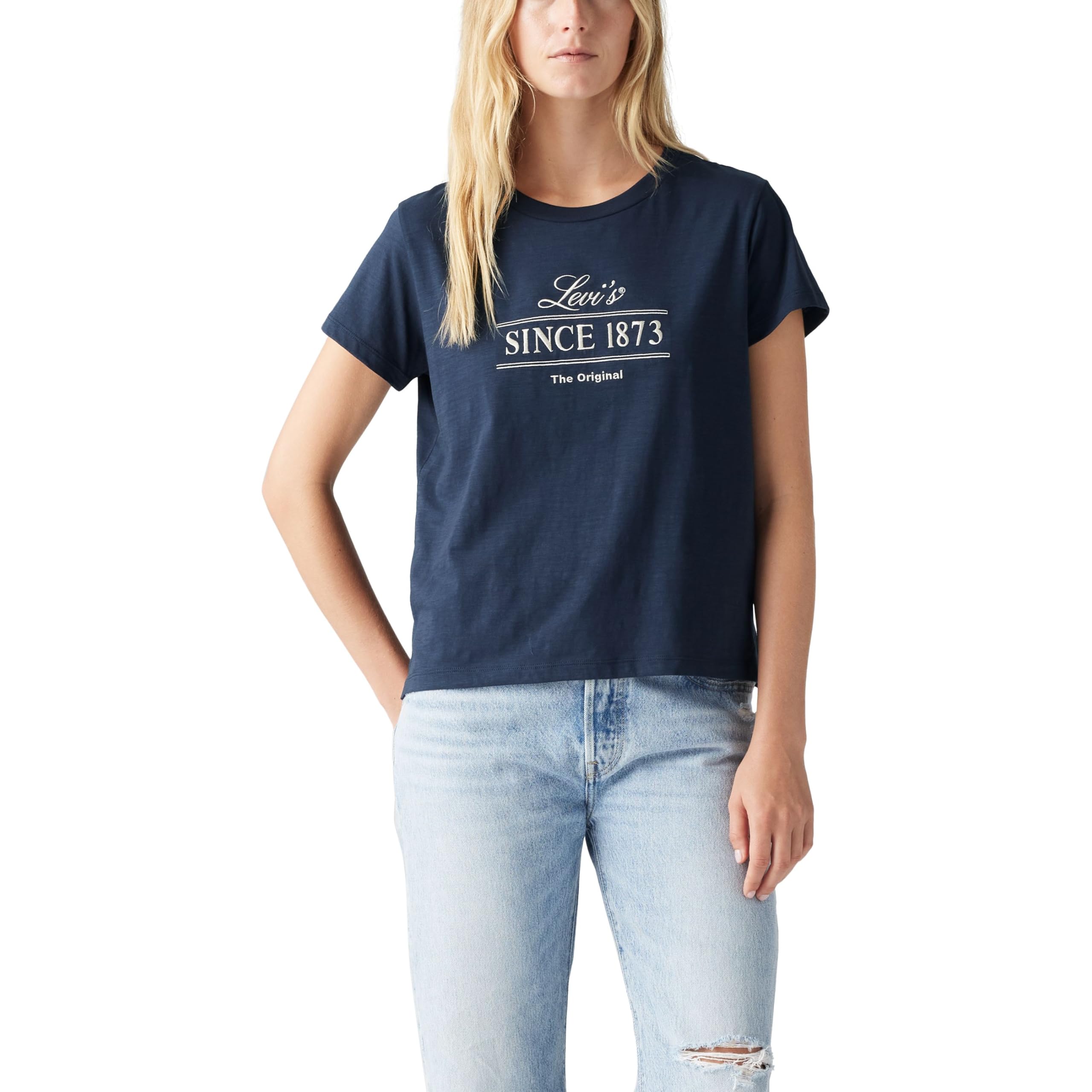 Levi's Women's Navy Blazer - Blue Graphic Boxy Tee Large