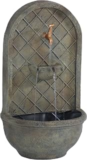 Sunnydaze 26" Outdoor Wall Water Fountain with Pump - Florentine Stone Messina Design for Garden Patio Relaxation