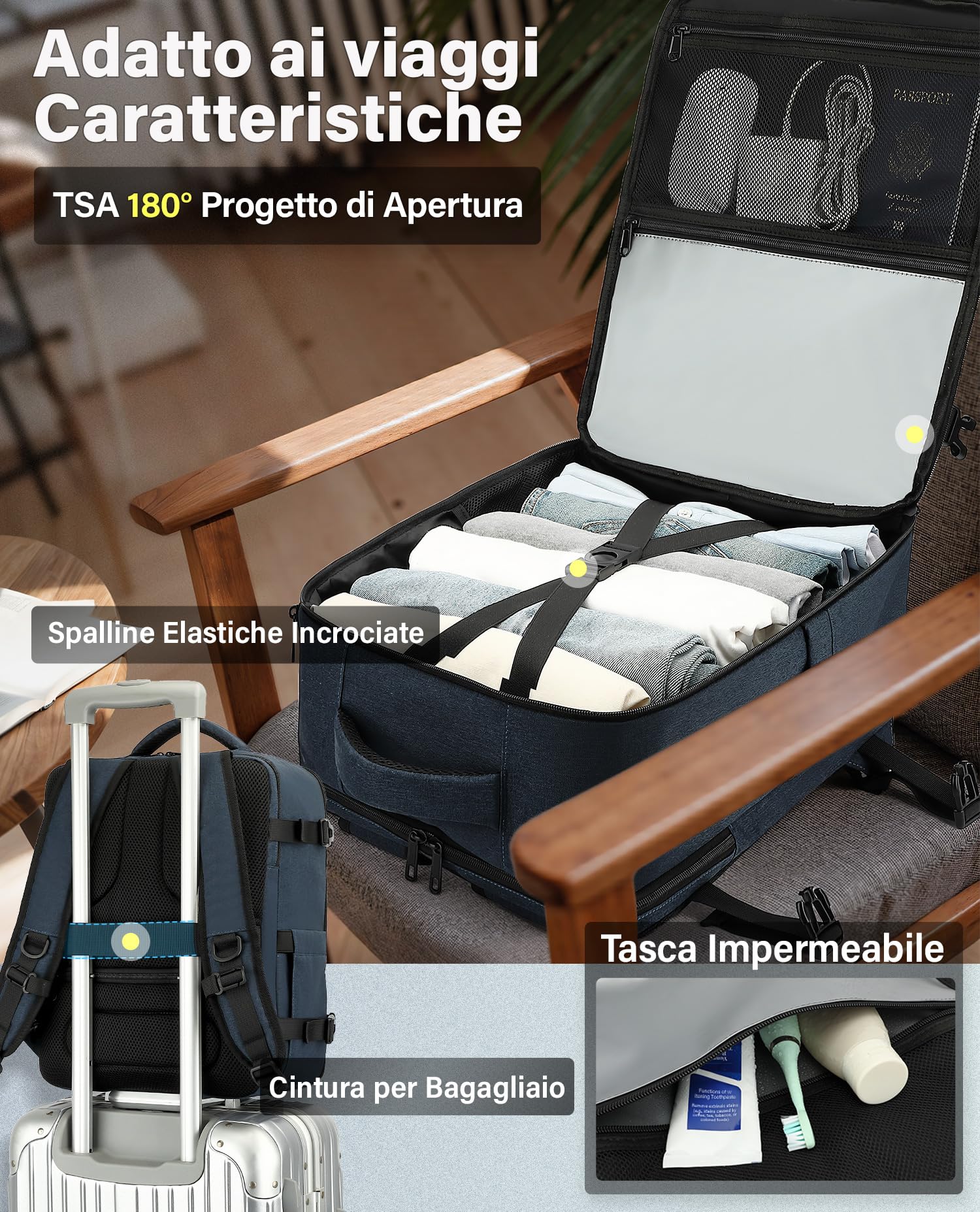 VANKEV EasyJet Lufthansa British Airways Jet2 Zaino da Viaggio Aereo 45x36x20cm-32L, Bagaglio a Mano Per Viaggio Zaino per Laptop Adatto da 15,6 Pollici Blu Ardesia