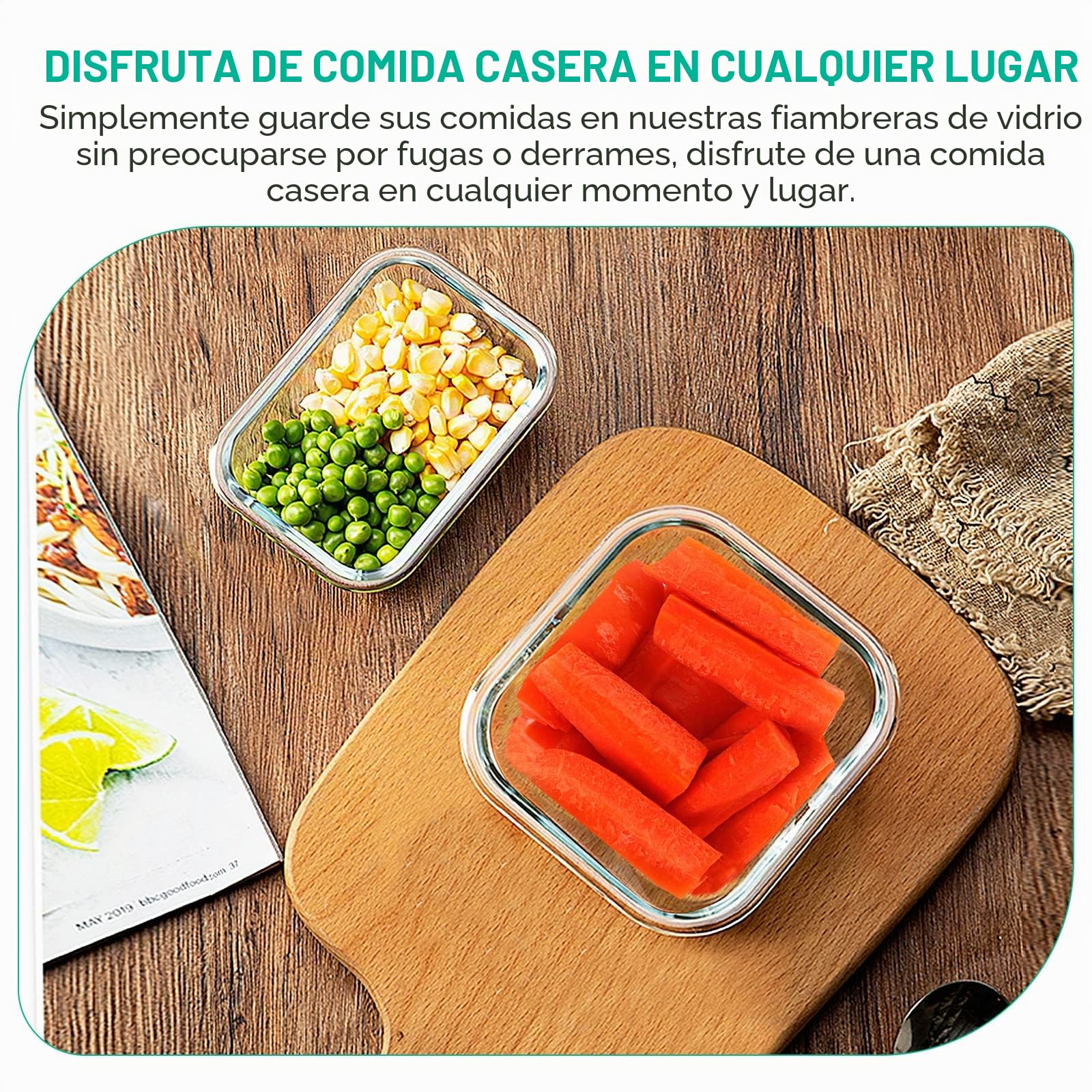 KOMUEE Recipientes de Cristal para Alimentos, 24 Piezas (12 Recipientes + 12 Tapas), Envases Herméticos de Vidrio para Comida, sin BPA, Apto para Microondas y Congelador,Gris