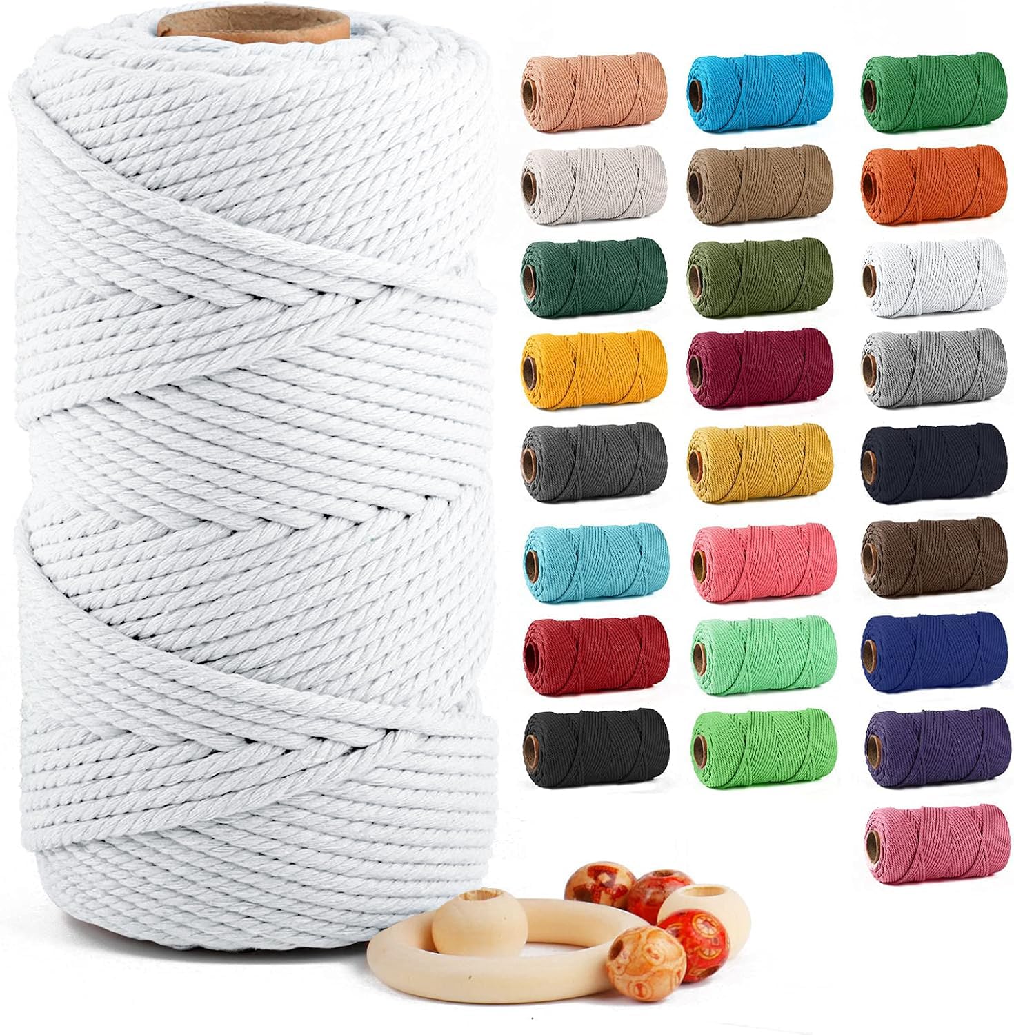 ZUEXT Macrame Cord, White, 5mm x 109yds Cotton String Macrame Yarn