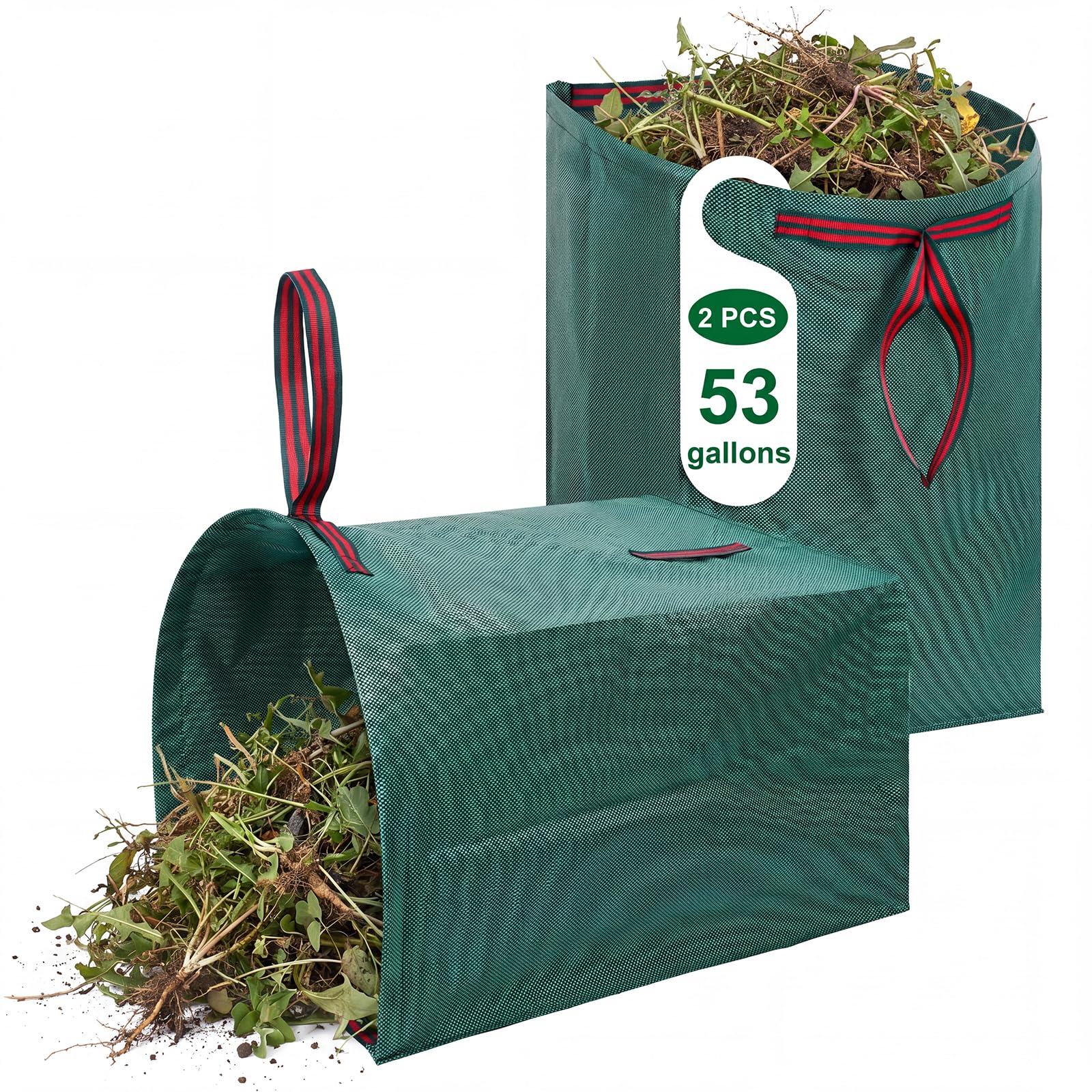 Dntorx 53 Gallon Leaf Bags, 2-Pack, Reusable Yard Waste Bags