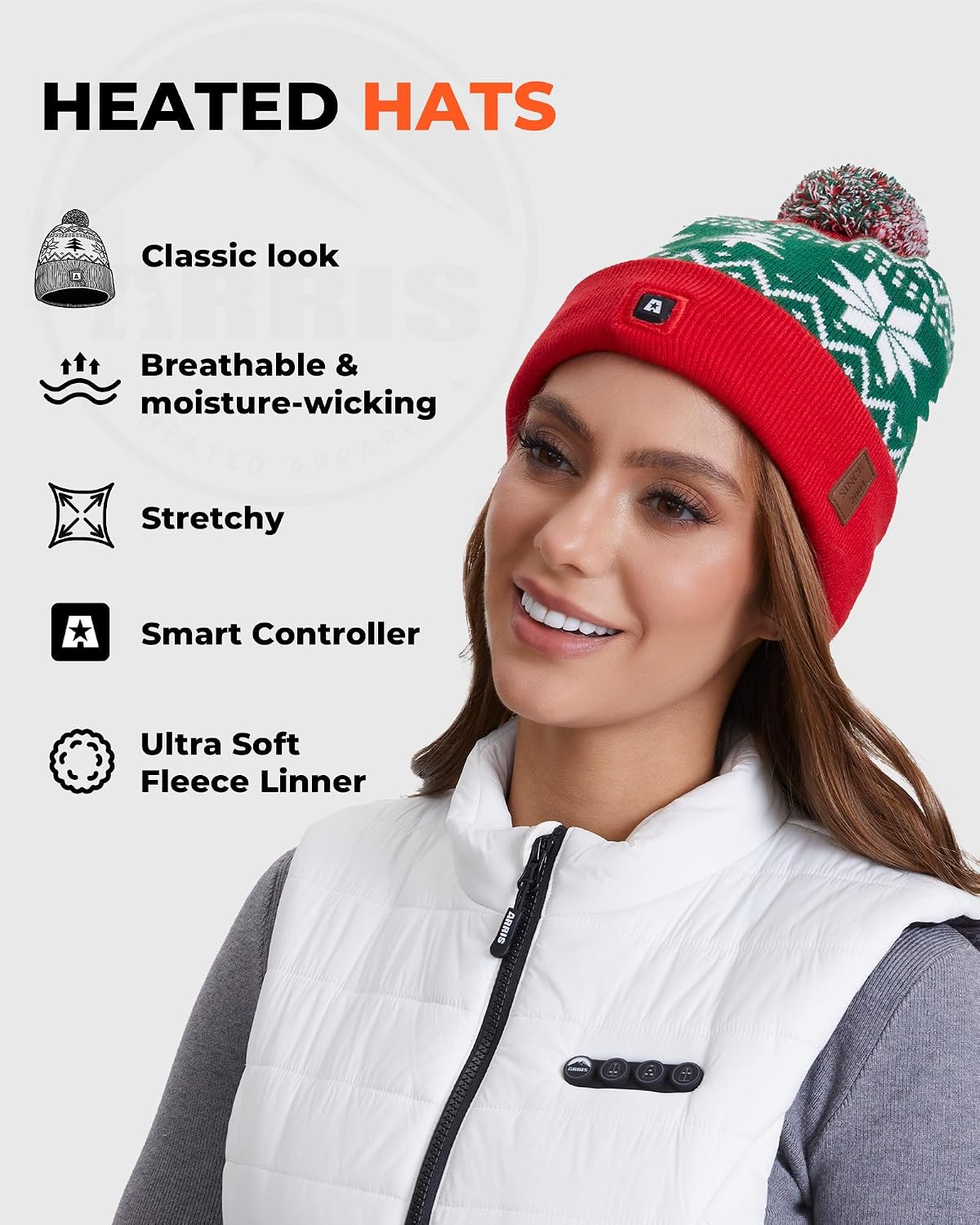 ARRIS Heated Beanie Hat with 3 Heating, Soft Knit Electric WinteHat for Skiing Hunting