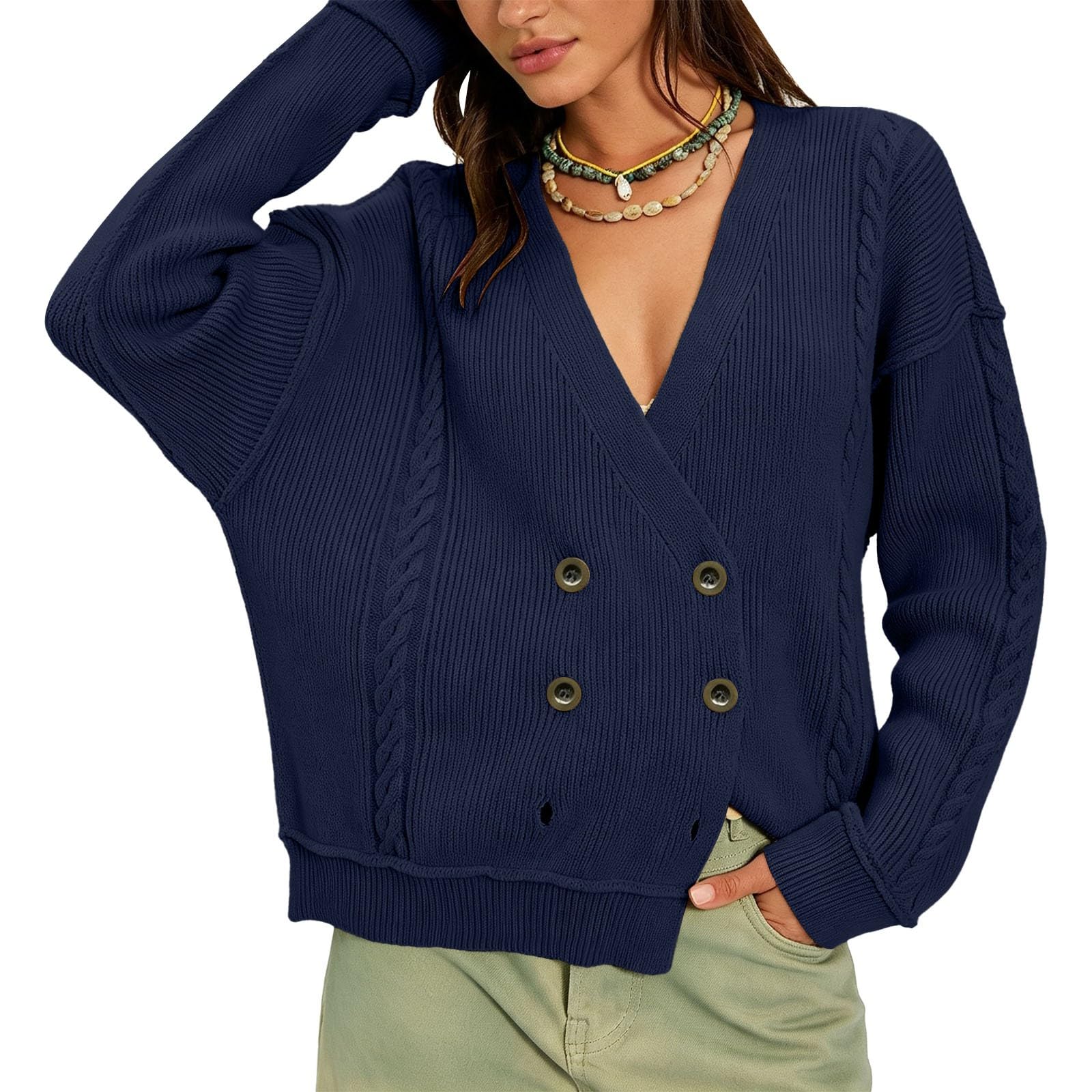 Gilet Femme Cardigan Chic Et Elegant Mi Long Automne Vêtement Chaud Epais