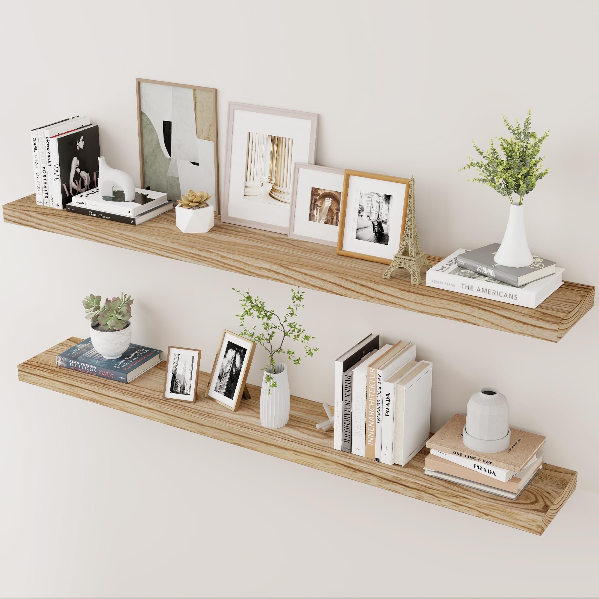 Marsmiles Wood Floating Shelves for Wall Set of 2, 48 Inch Wide Rustic Wooden Floating Shelves, Invisible Wall Mounted Display for Living Room Bedroom Kitchen Bathroom Office, Carbonized Black