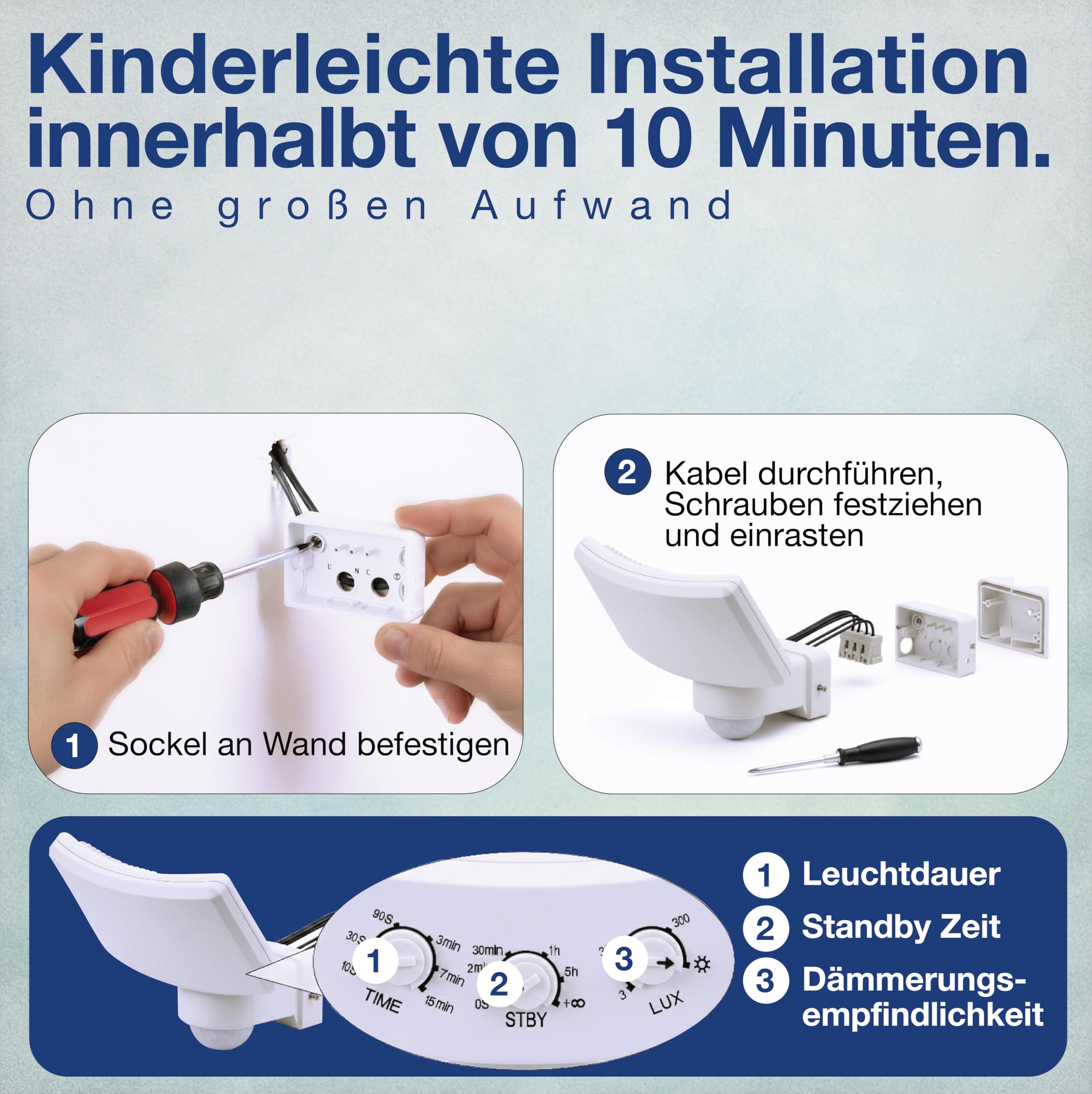 HUBER Reflektor LED z czujnikiem ruchu 360° 20W 1800 lm IP65 biały