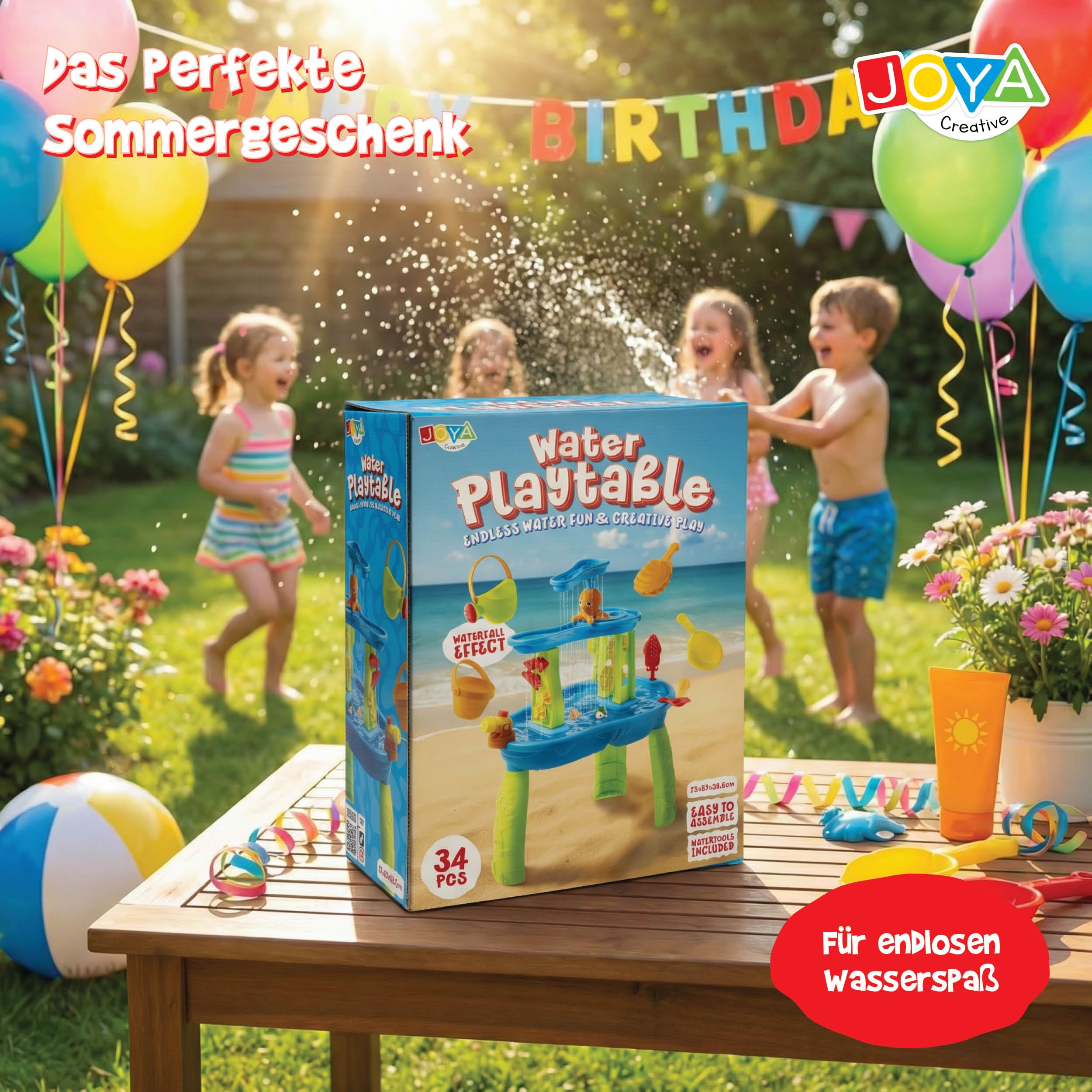 Tavolo ad acqua per ragazzi – Blu e Verde – Tavolo da gioco ad acqua – Set di 34 accessori – Effetto cascata – Dimensioni 59 x 38,5 x 73 cm – Tavolo attività con acqua per esterni e G