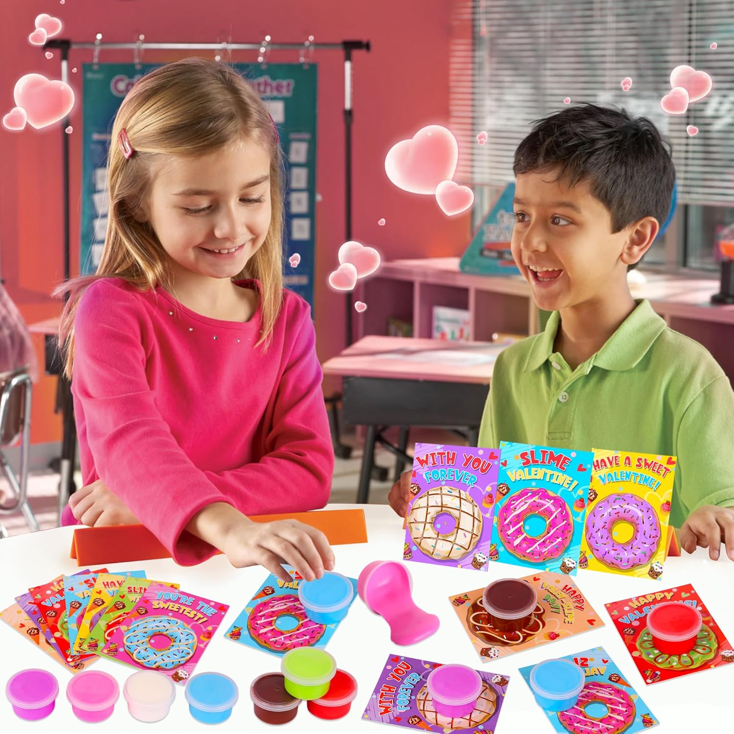 28 Pack Valentines Day Gifts for Kids Classroom Butter Slime Stress Relief Fidget Toys with Valentines Cards for Kids School, Valentines for Class Gifts Exchange Prizes Party Favors for Boys Girls