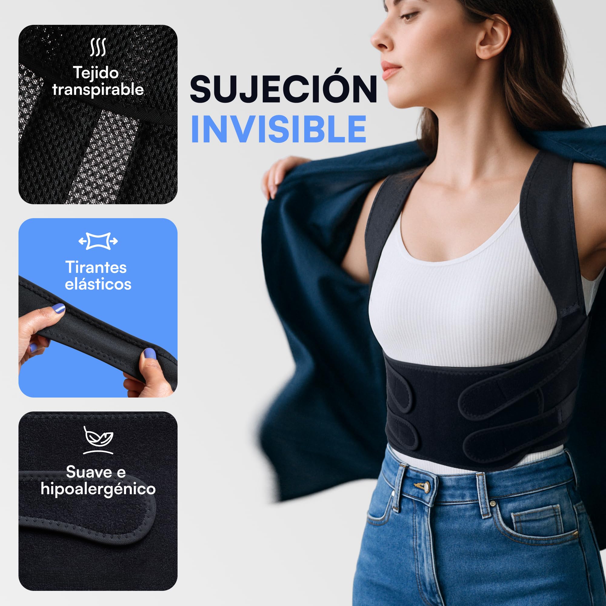 Corrector Postura Espalda Hombre Mujer - Corrector de Espalda y Corrector de Postura Ajustable para Espalda Recta, con 2 Almohadillas de Hombro
