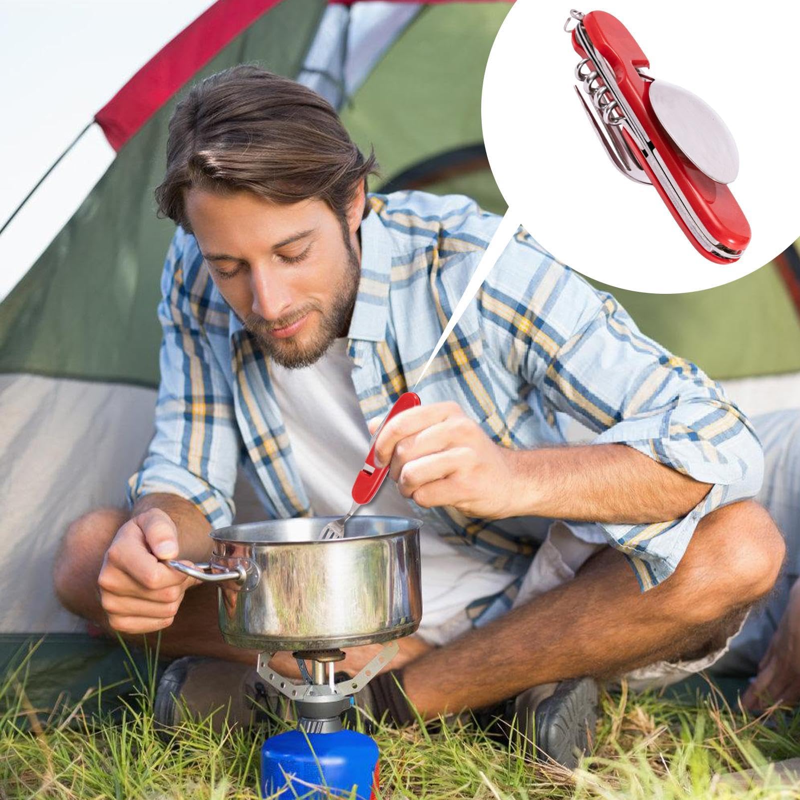 Camping-Utensilien-Set,Camping-Utensilien-Set - 6-in-1 faltbares tragbares | Besteckset - Abnehmbares Mehrzweck-Campingbesteck mit Flaschenöffner für Picknick-, Wander- und Angelbegeisterte