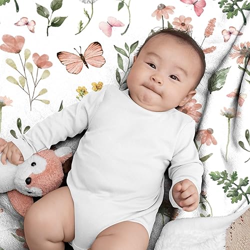 Miniatura 3 de Manta floral de mariposas, manta de flores florales, decoración del hogar para niños y adolescentes, 50 x 60 pulgadas, hermosas mariposas regalos